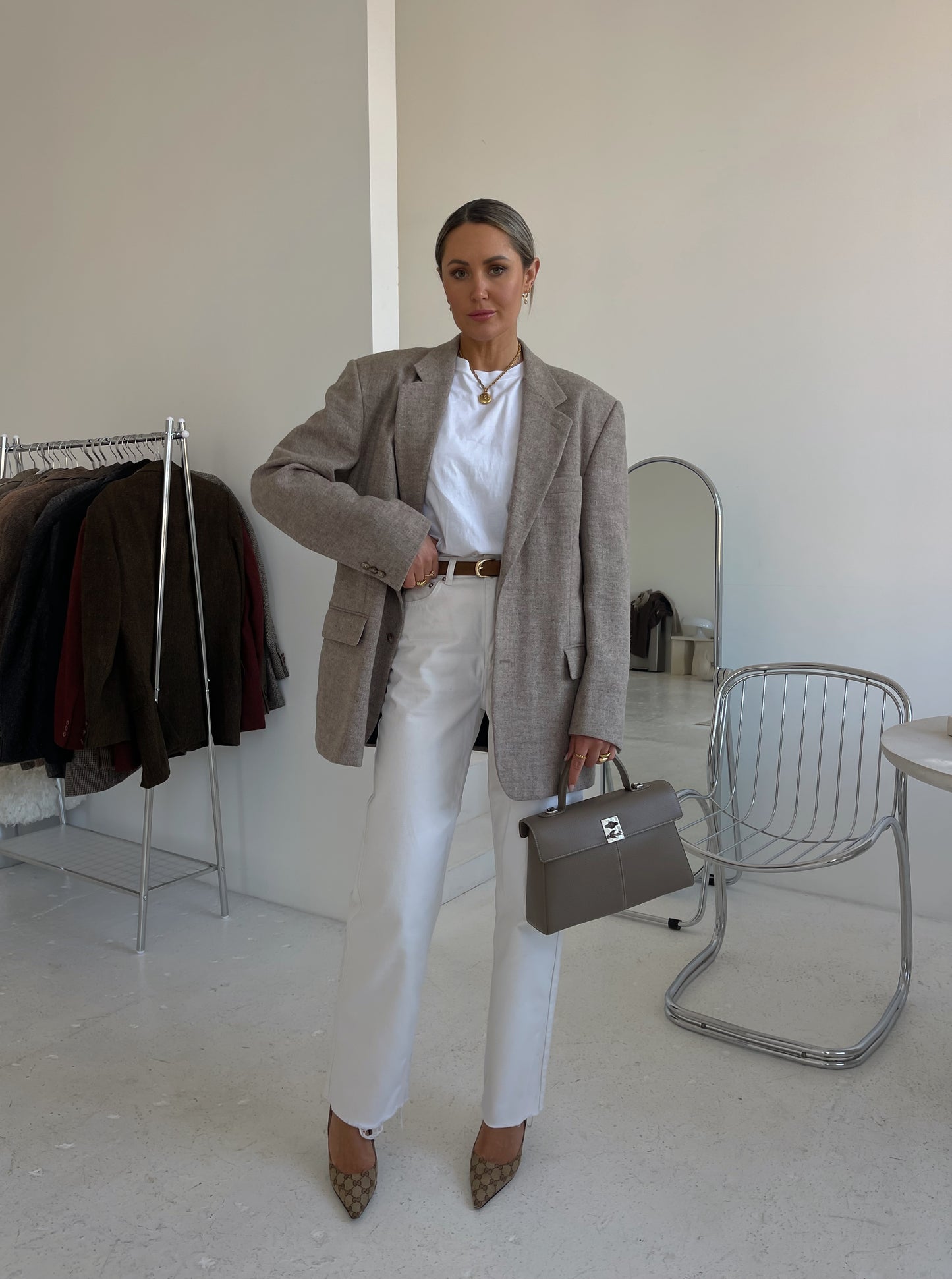 Mole/warm grey oversized wool blazer
