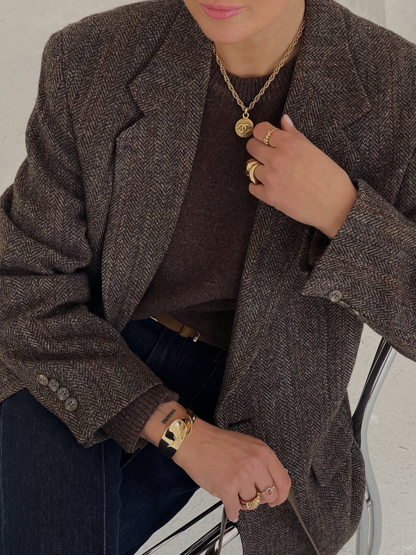 Brown Tweed Wool oversized blazer