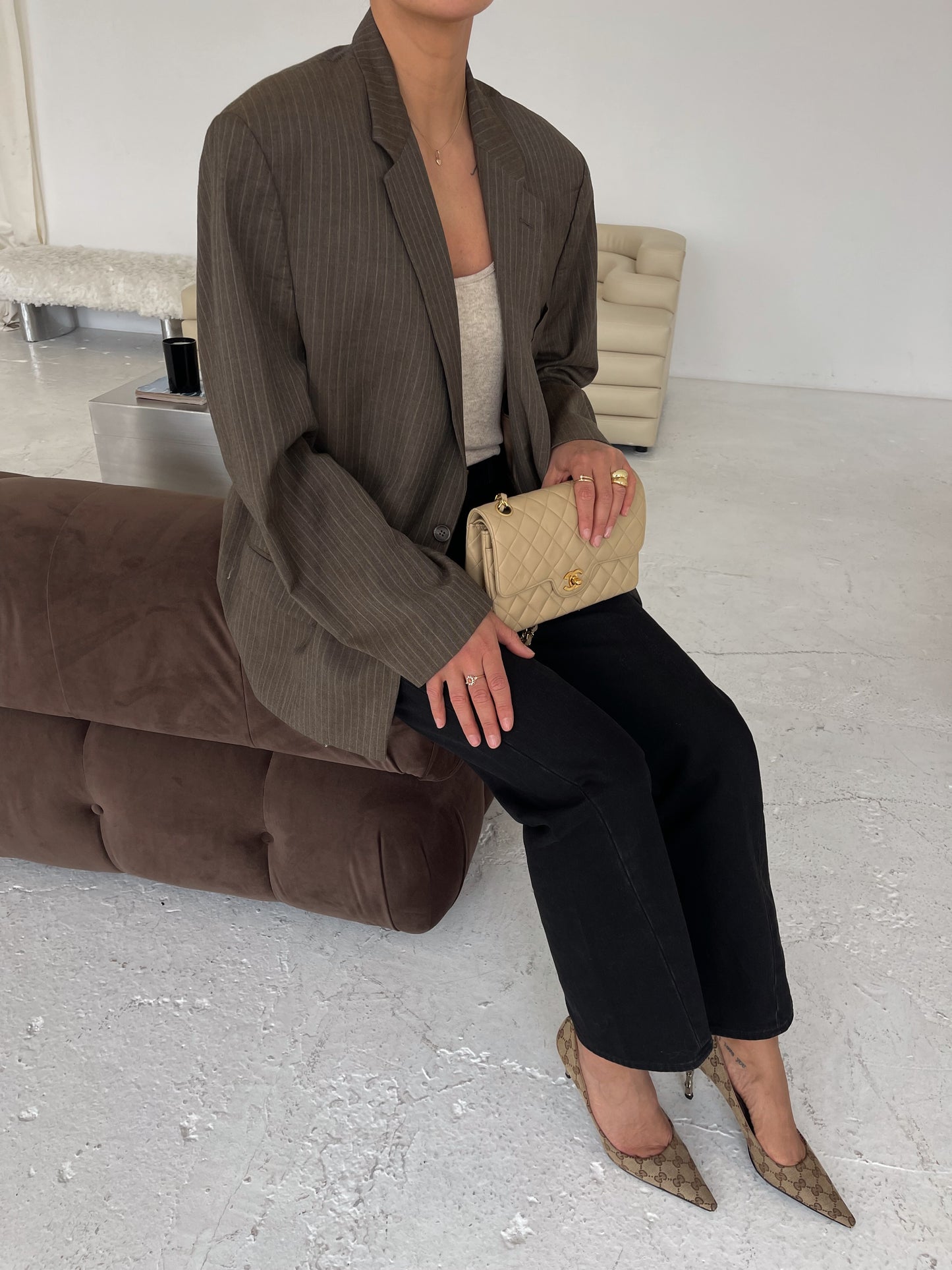 Oversized Brown Stripe Blazer