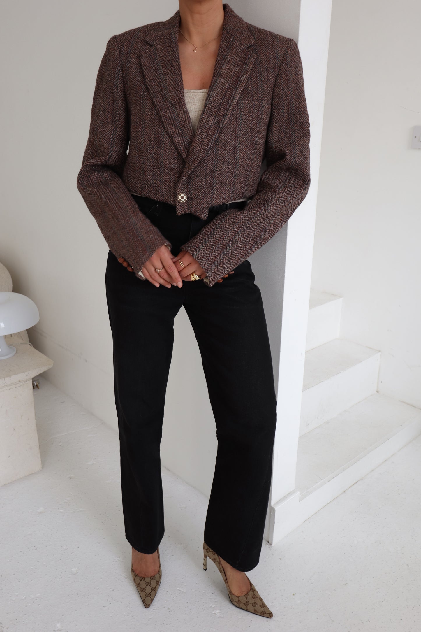 Cropped Tweed Asymmetric Blazer