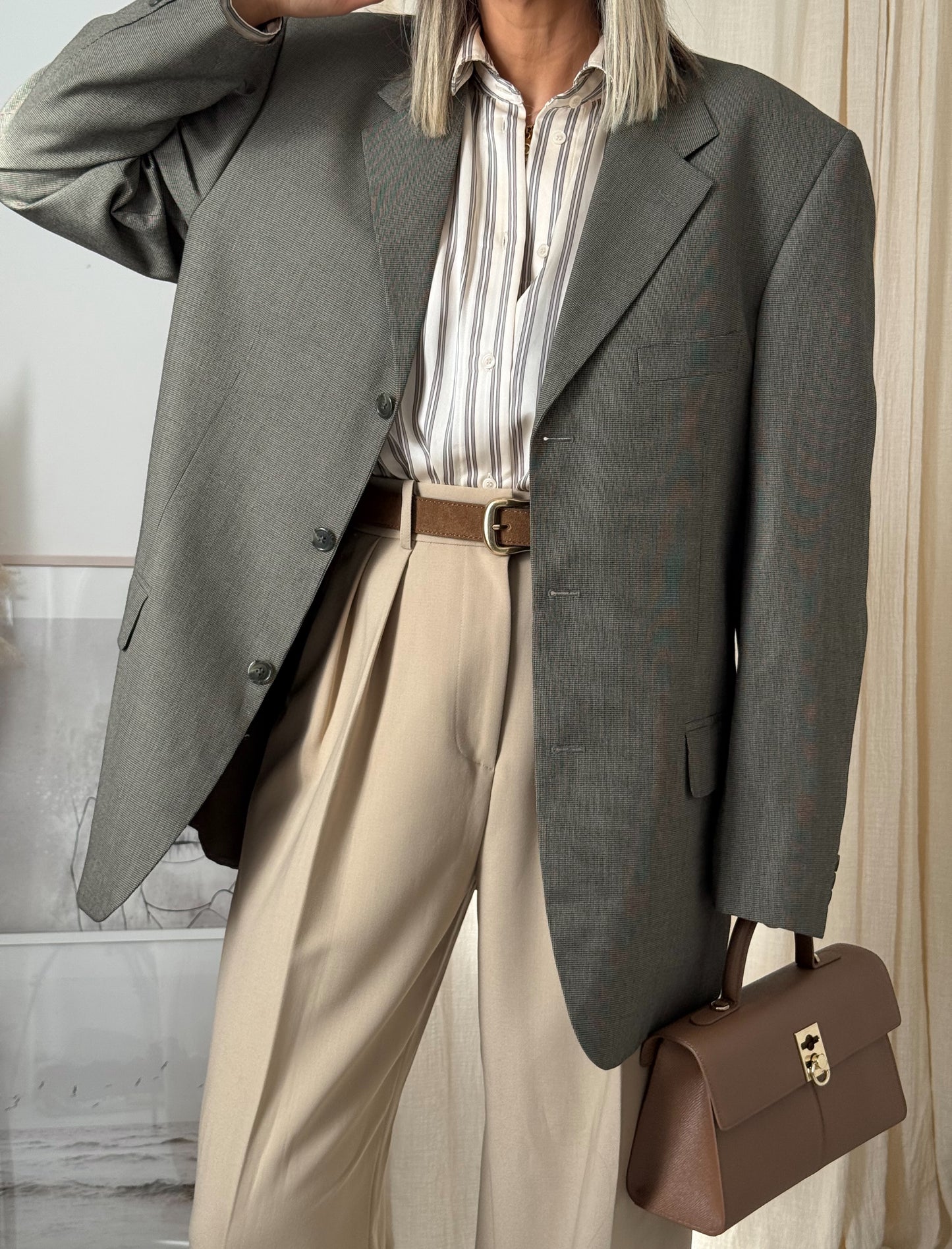 Oversized Vintage Khaki Wool Blazer