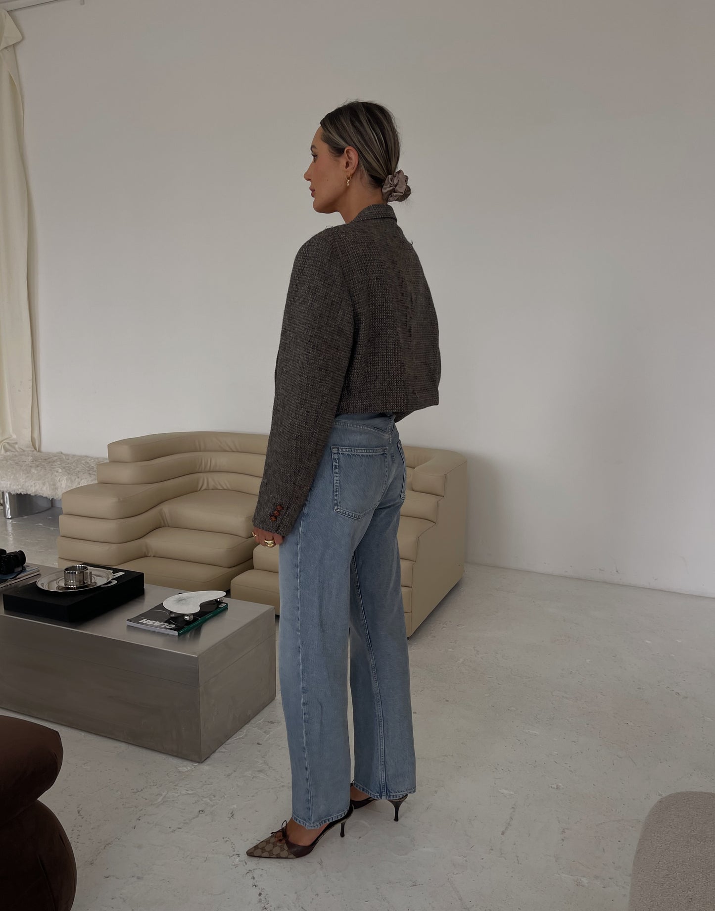 Cropped Slate-Grey Asymmetric Blazer