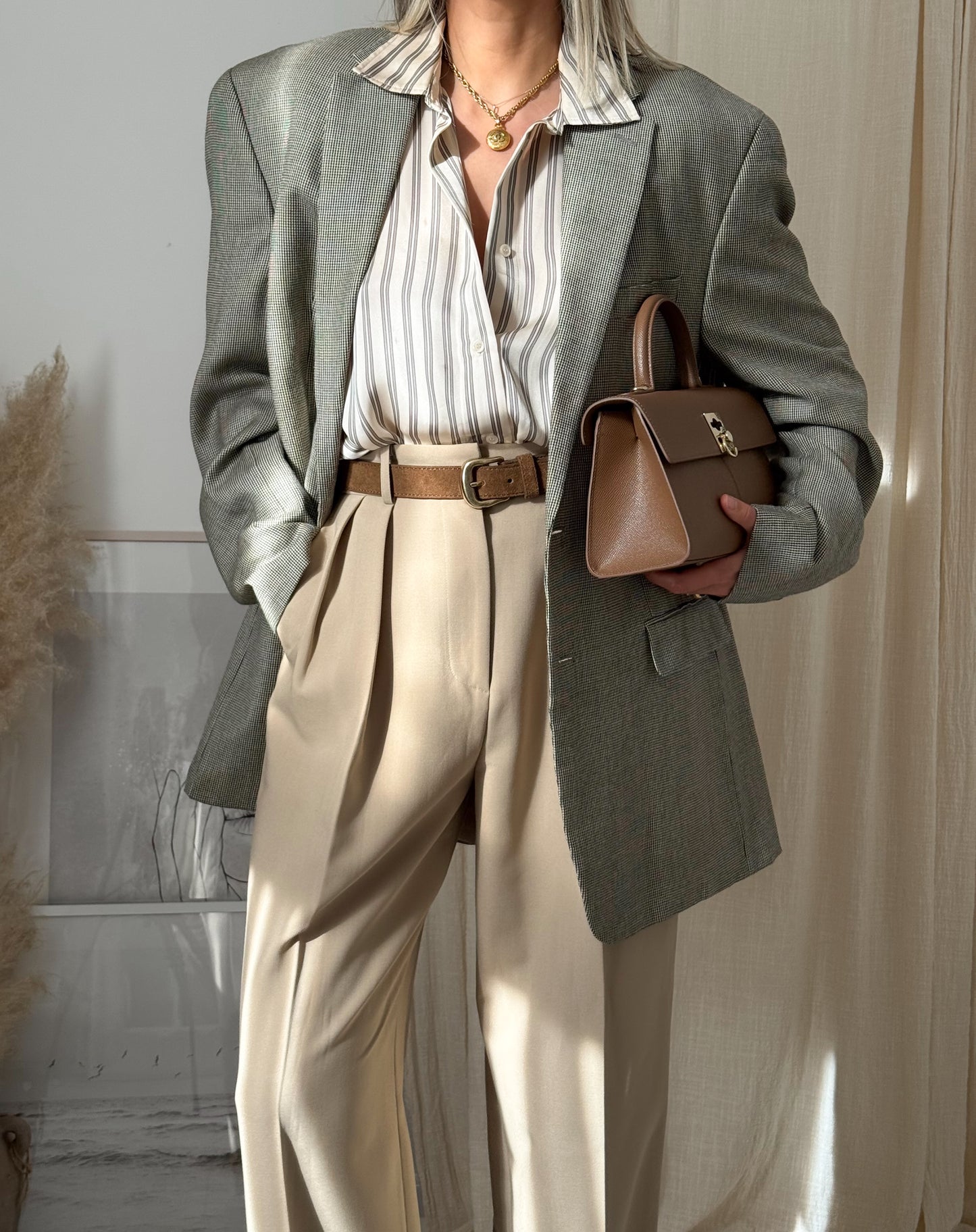 Oversized Vintage Micro Houndstooth Blazer