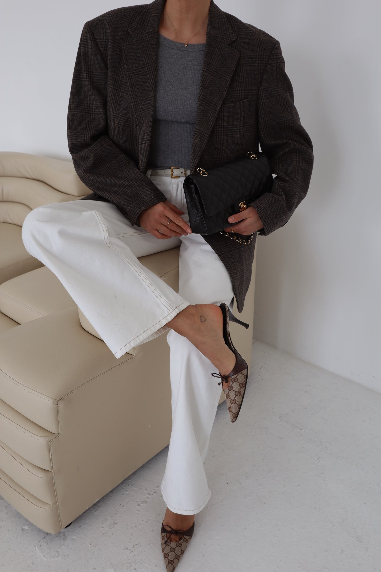 Oversized Check Camel Hair Blazer