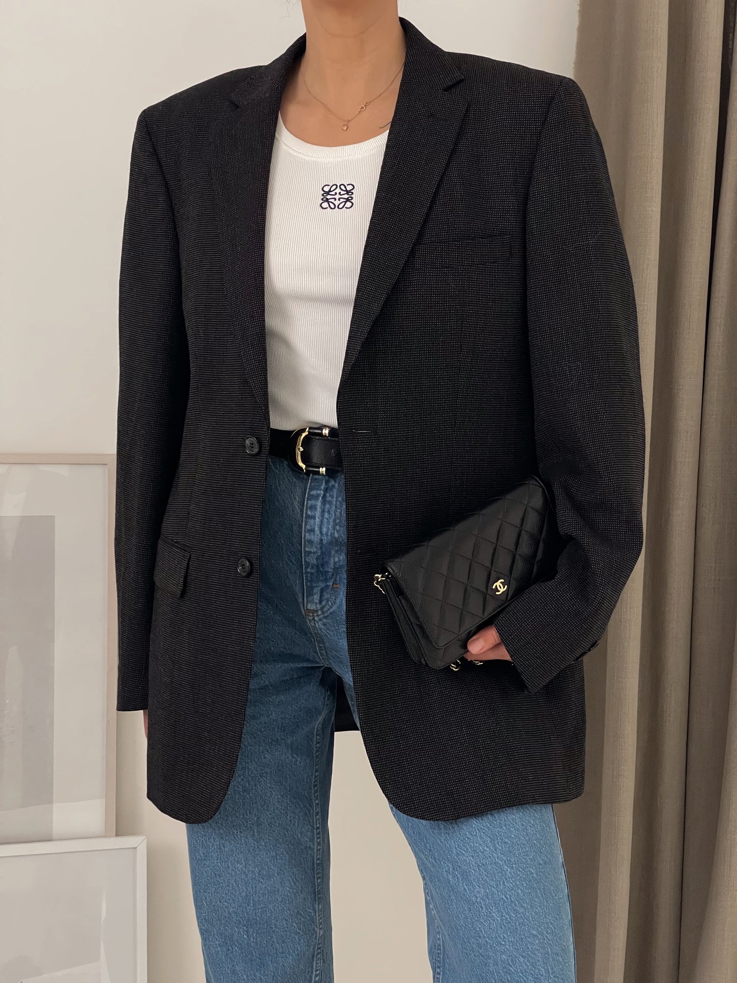 Oversized Dark Grey Patterned Blazer