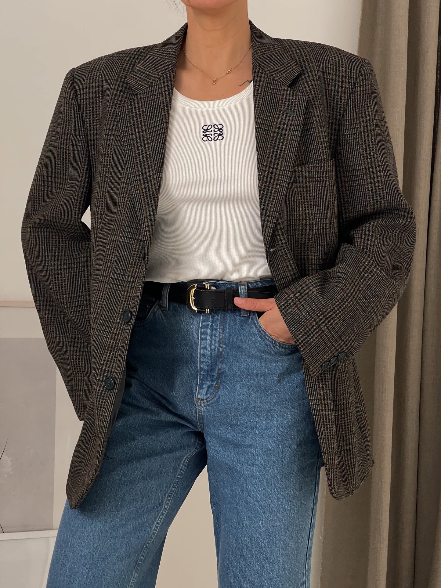 Vintage Oversized Checked Blazer
