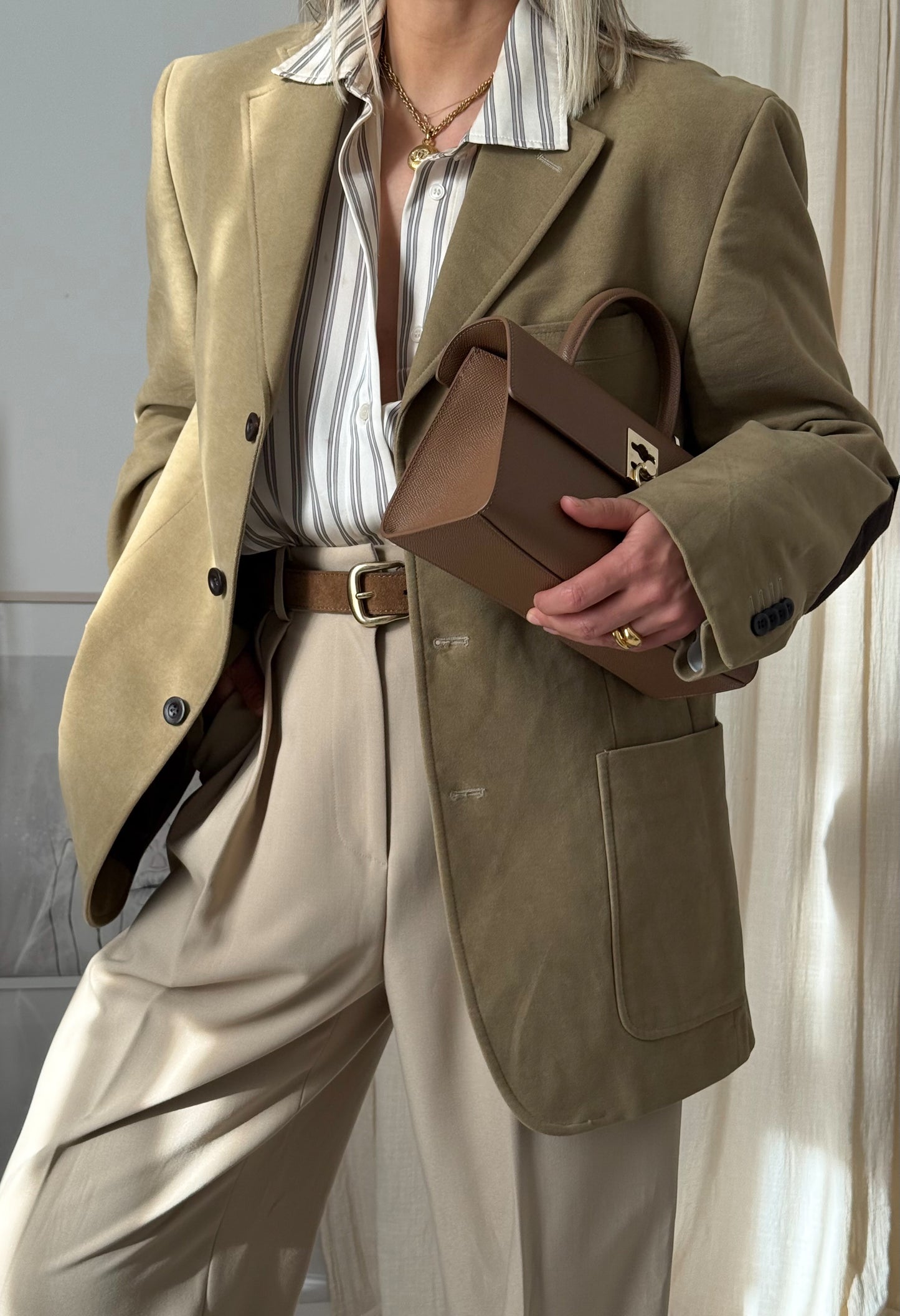 Vintage Velvety Khaki Blazer