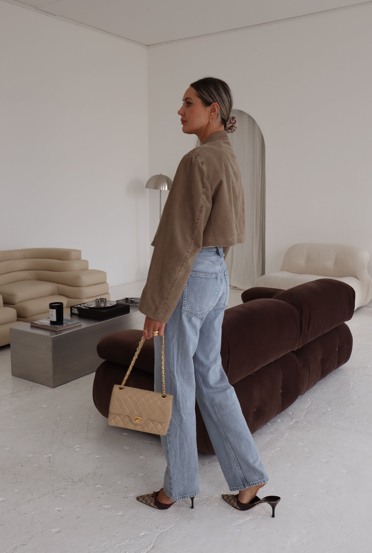 Cropped Corduroy Beige Blazer