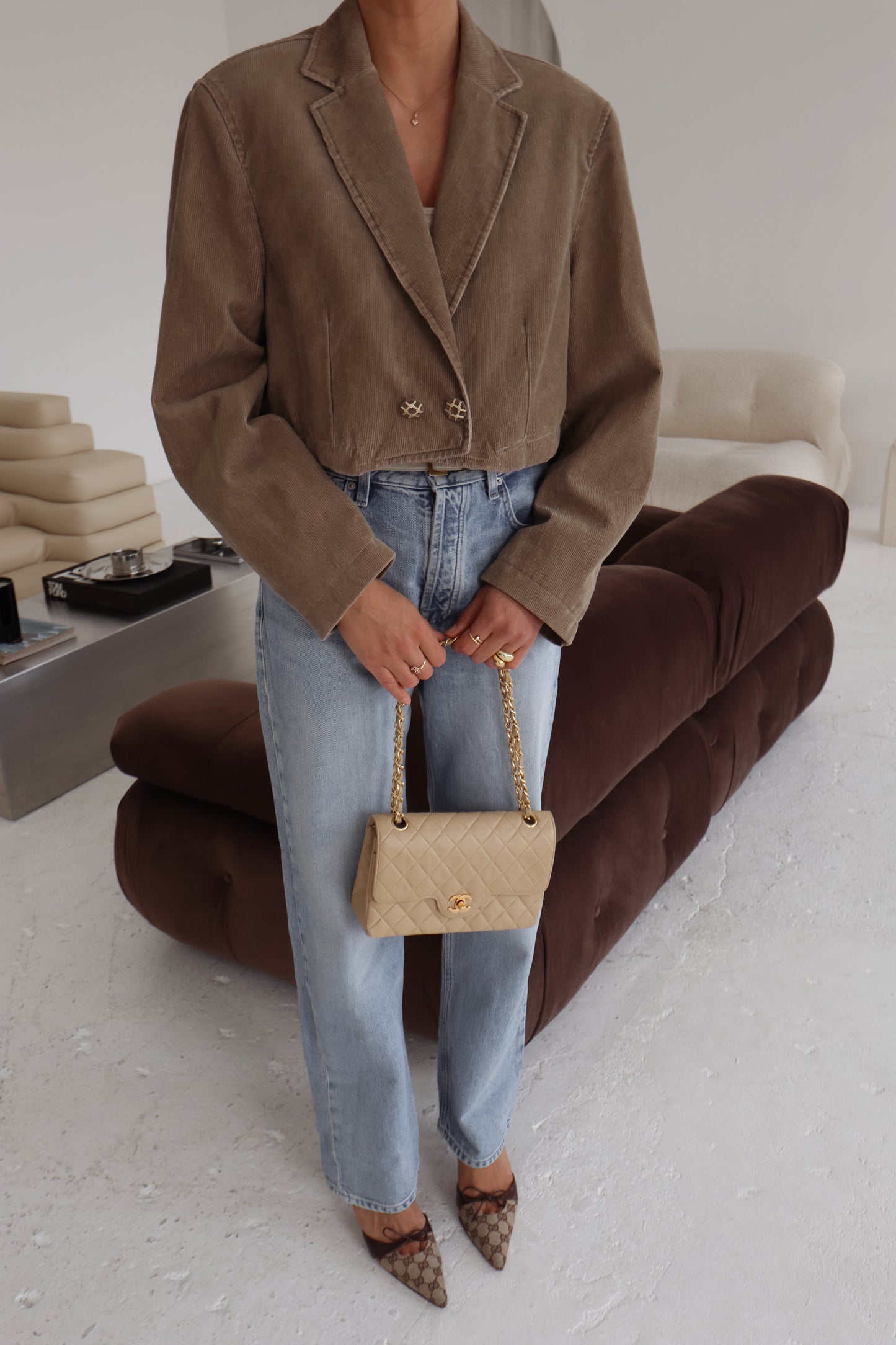 Cropped Corduroy Beige Blazer