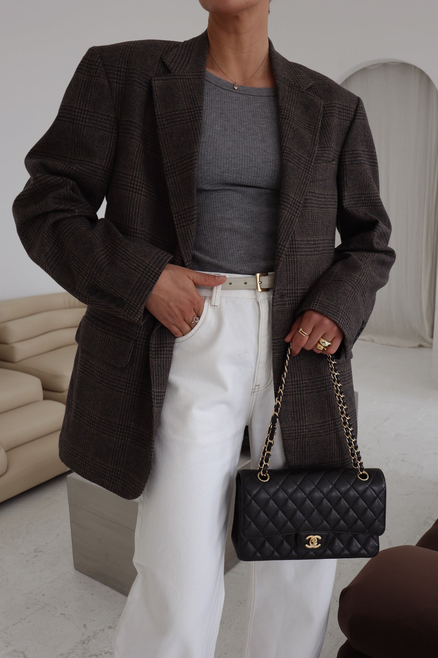 Oversized Check Camel Hair Blazer