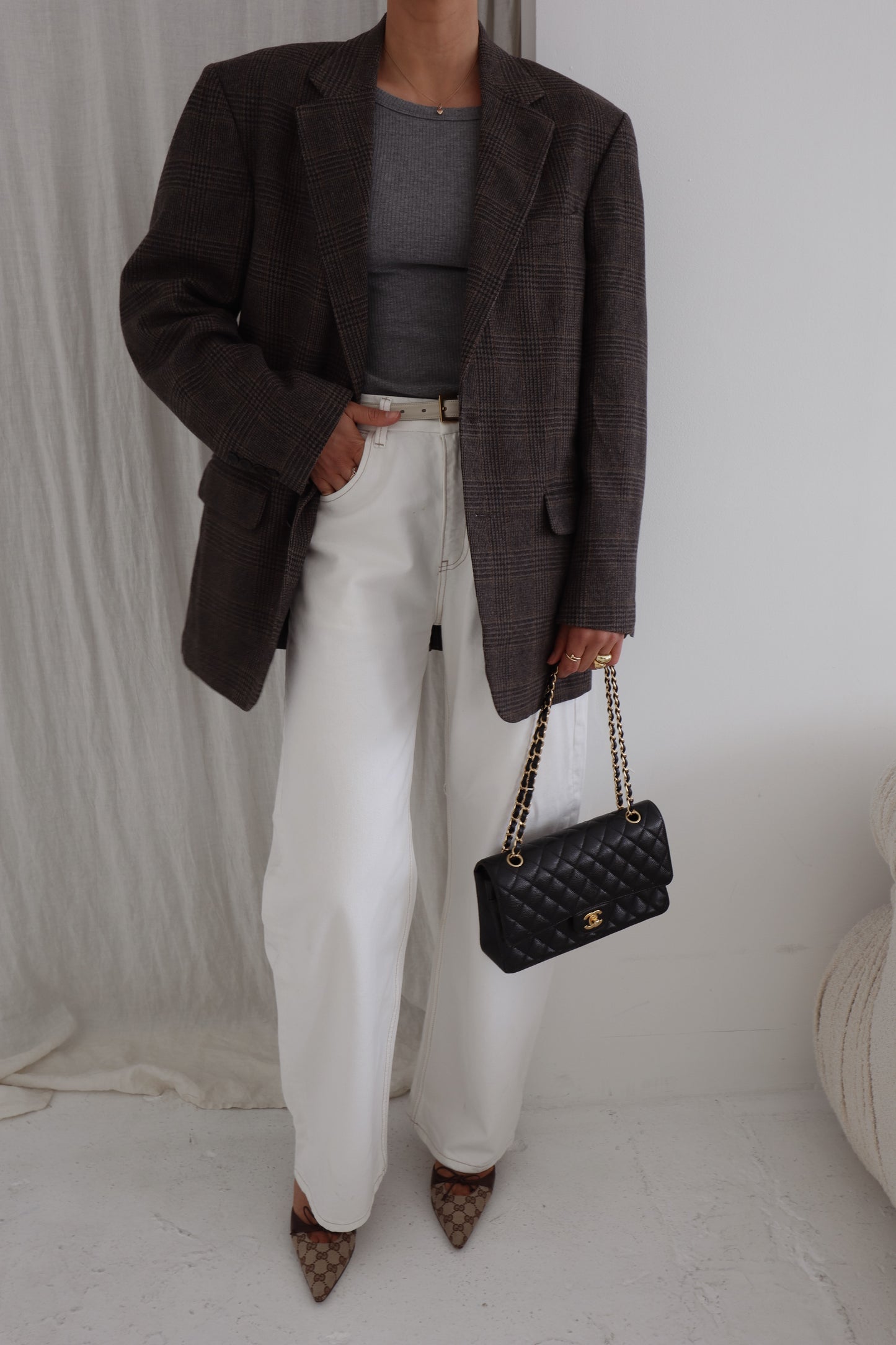 Oversized Check Camel Hair Blazer