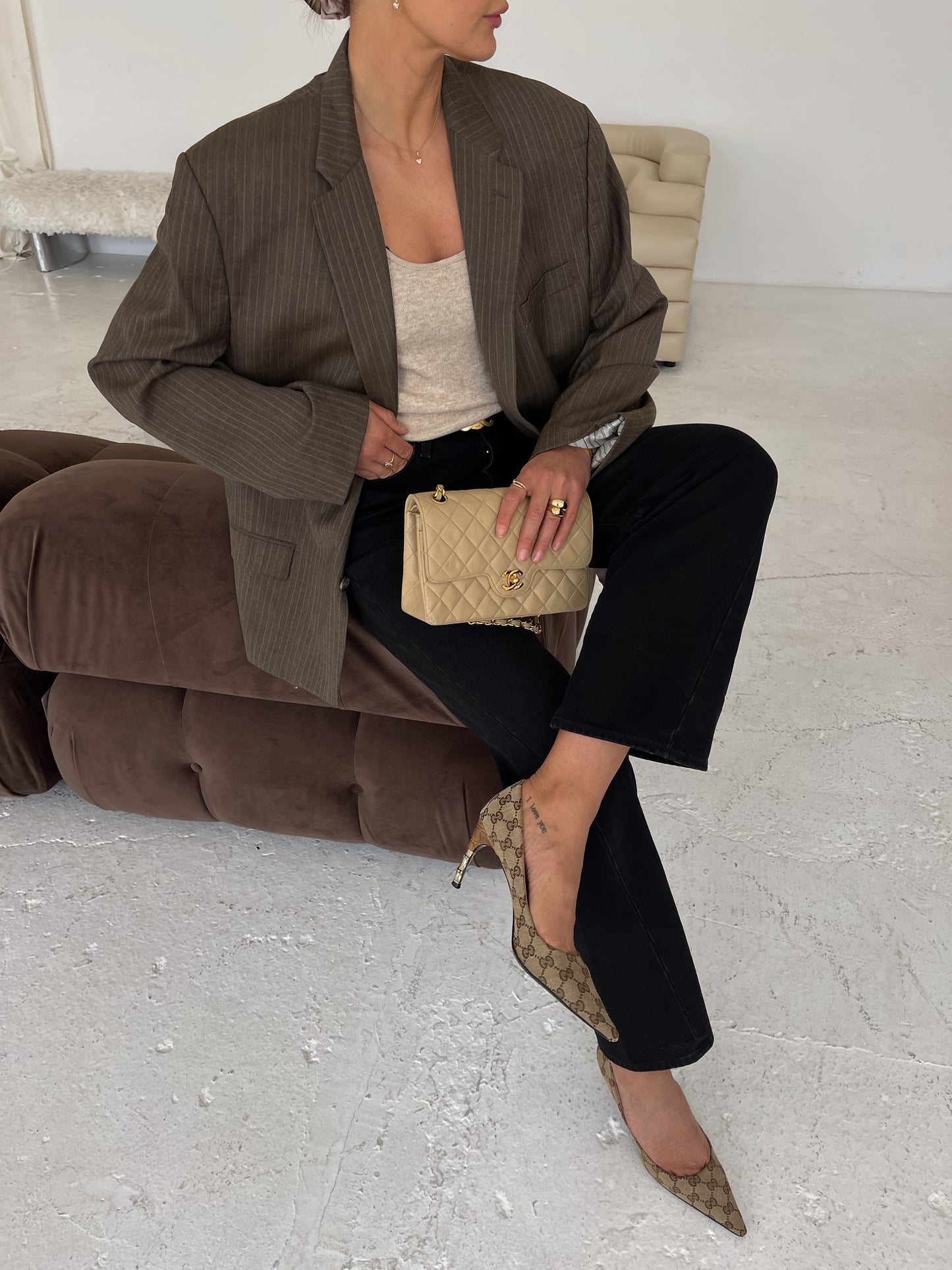 Oversized Brown Stripe Blazer