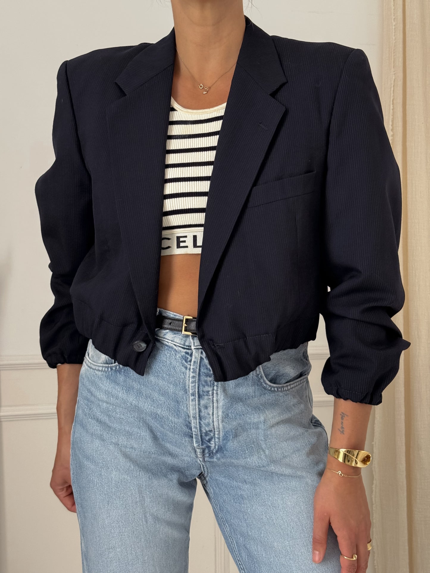 Vintage Yves Saint Laurent Reworked Cropped Blazer Bomber