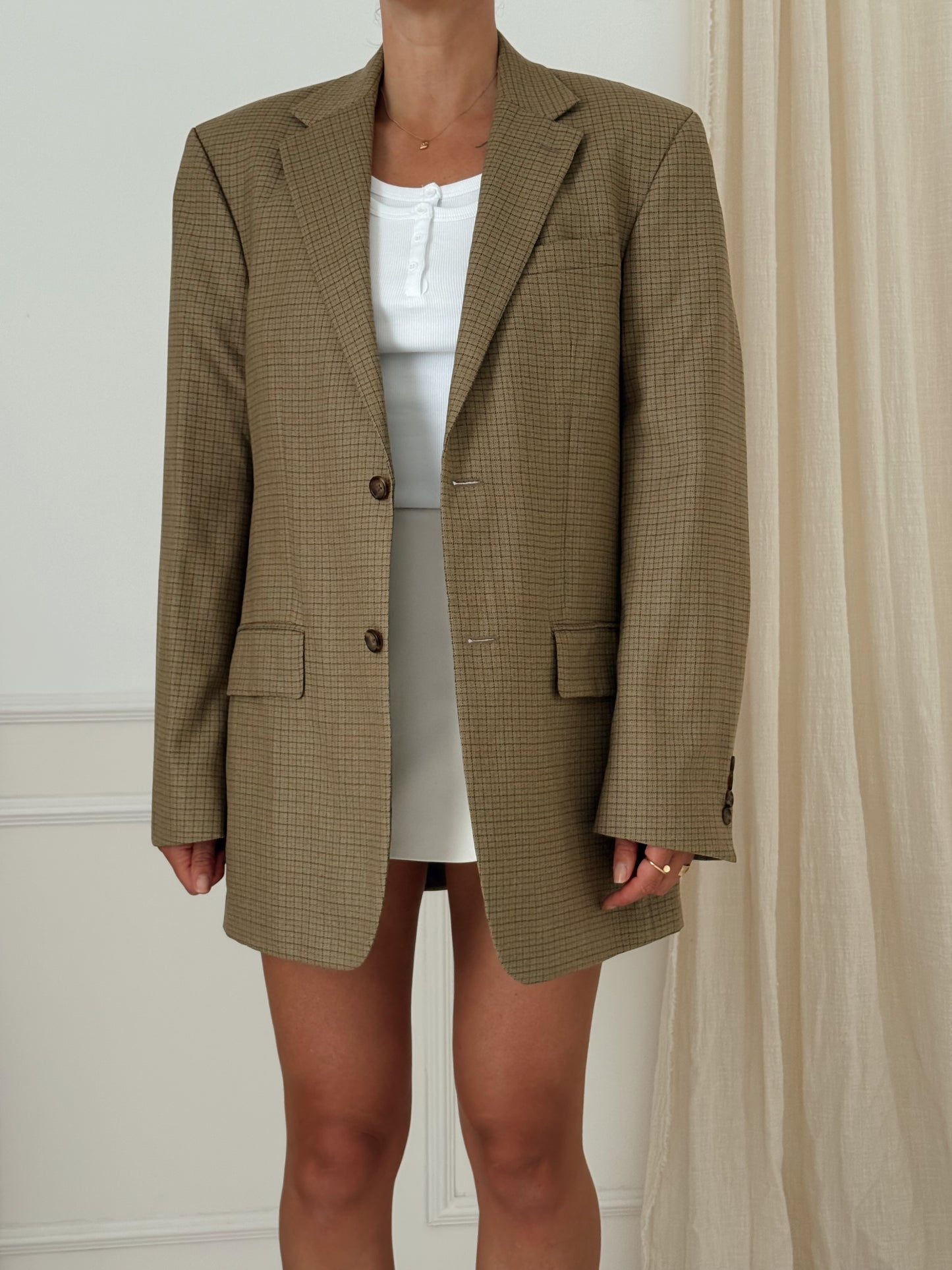 Nautica vintage wool beige checkered oversized blazer