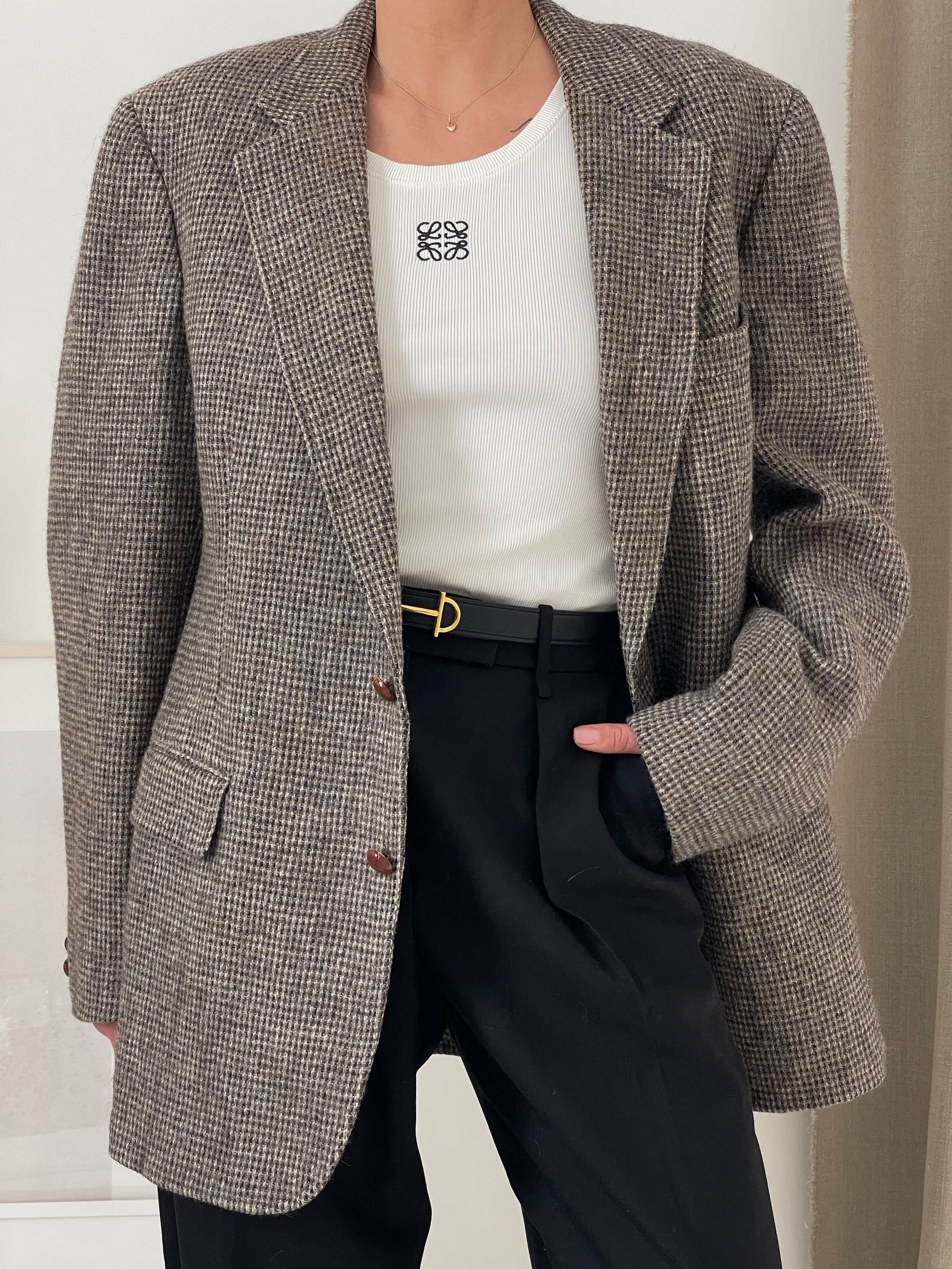Oversized Tweed Grey Patterned Blazer – More Amore Atelier