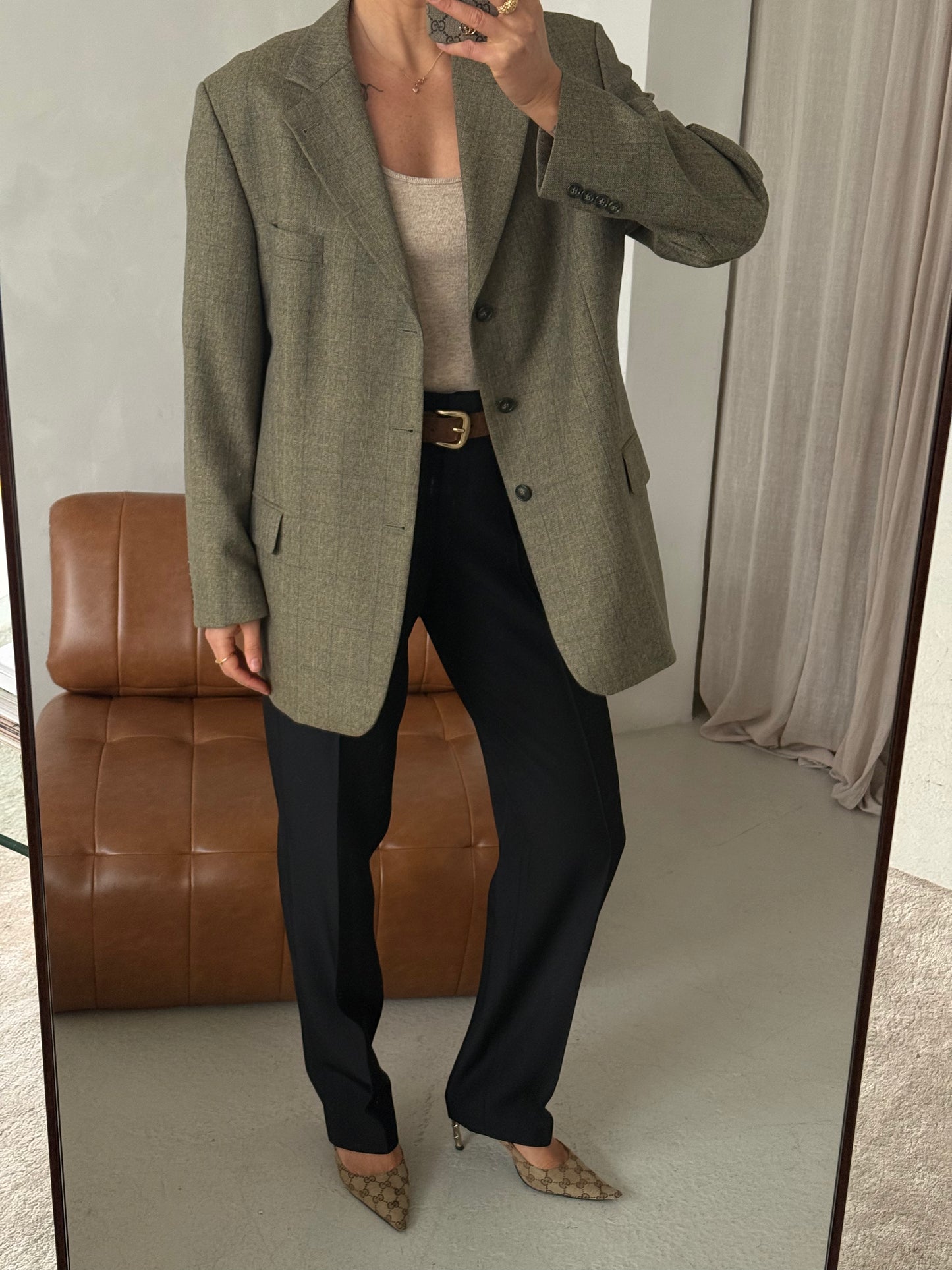 Vintage Olive Wool Blend Blazer