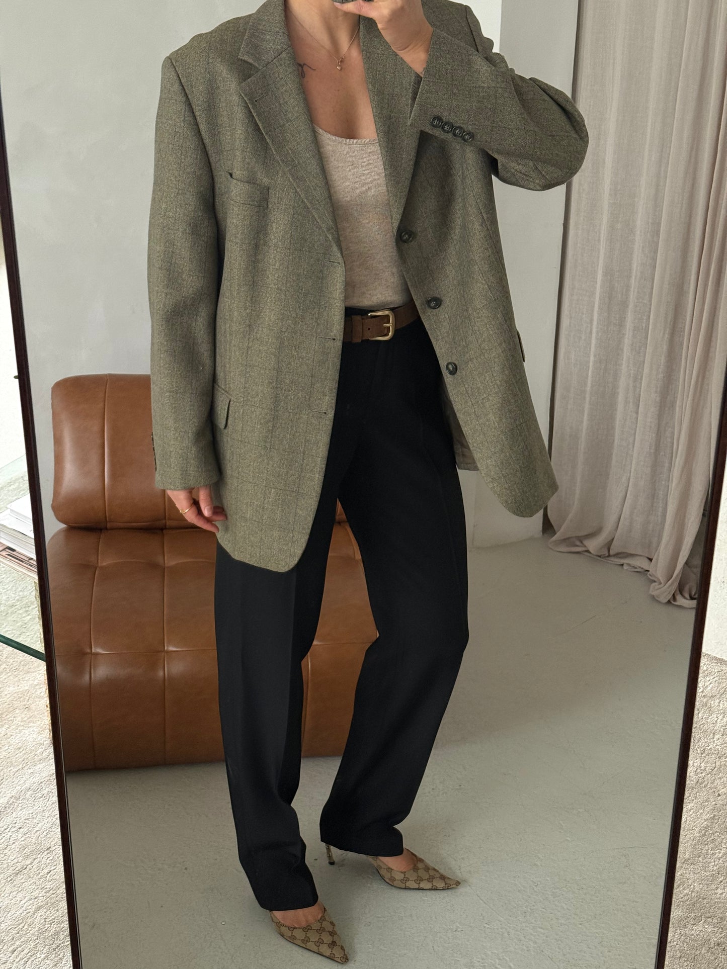 Vintage Olive Wool Blend Blazer