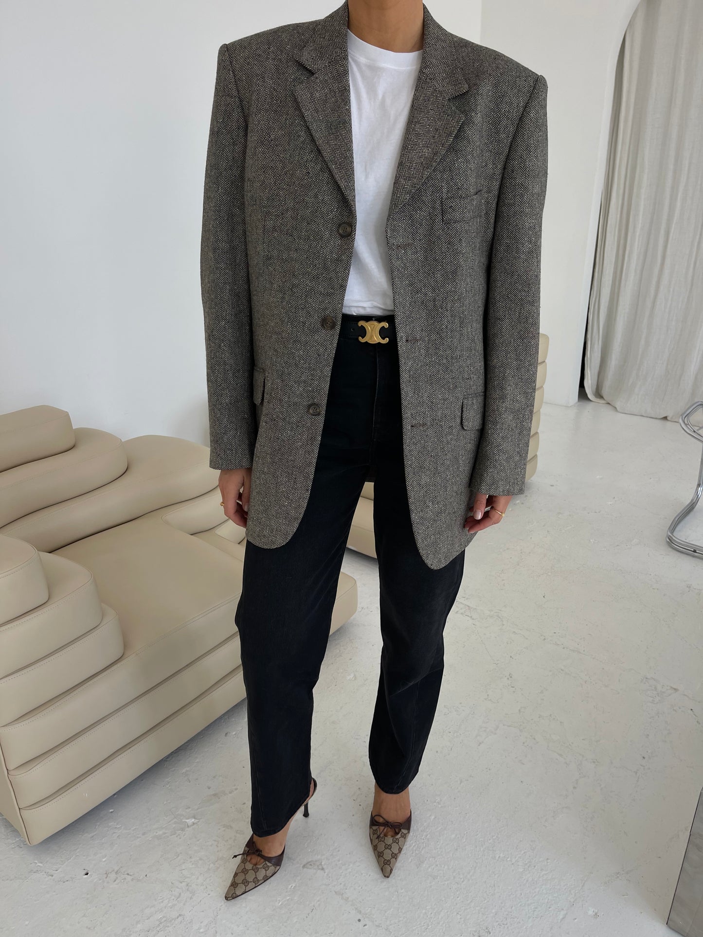Herringbone wool mix oversized blazer