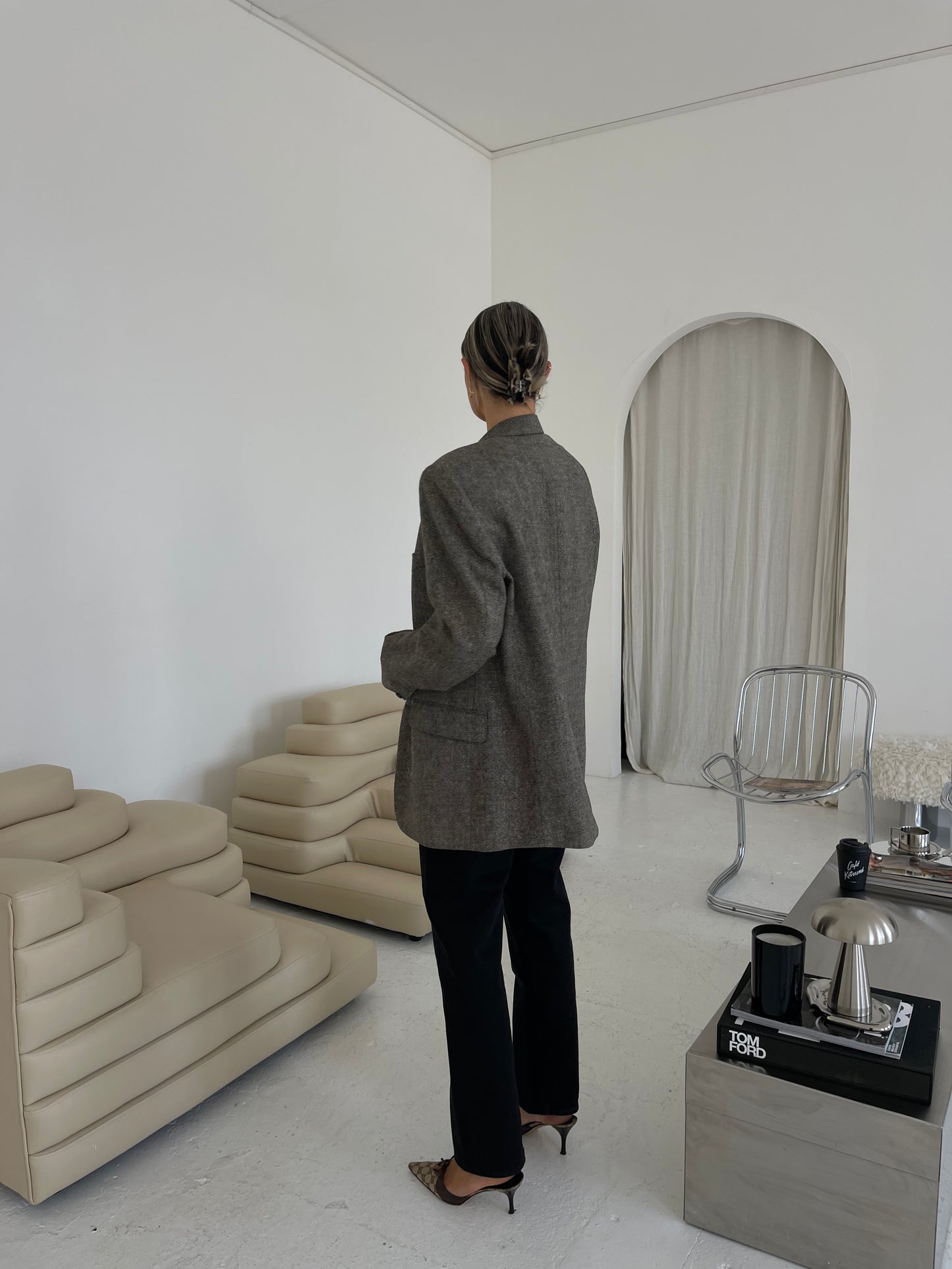 Herringbone wool mix oversized blazer