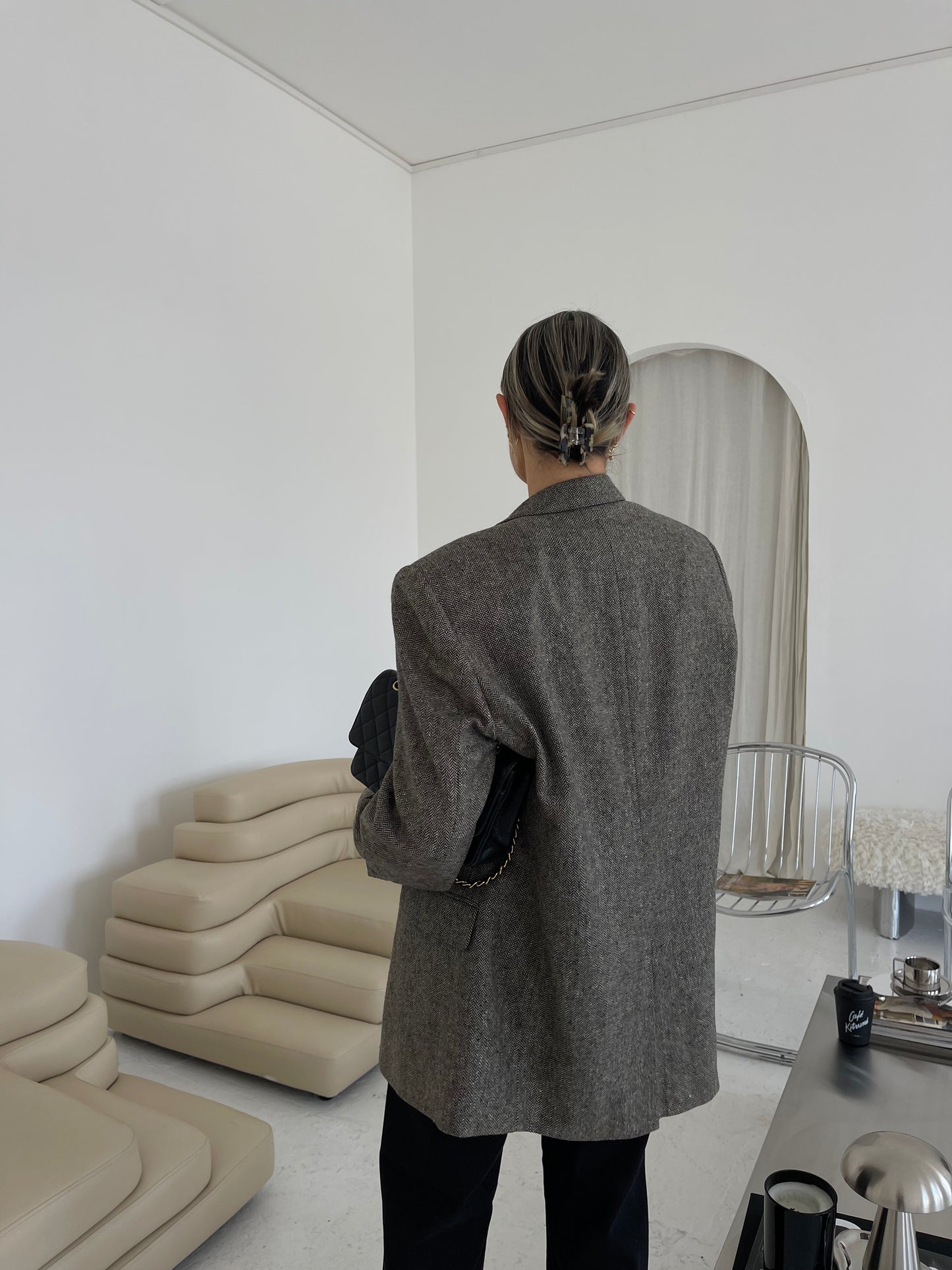 Herringbone wool mix oversized blazer
