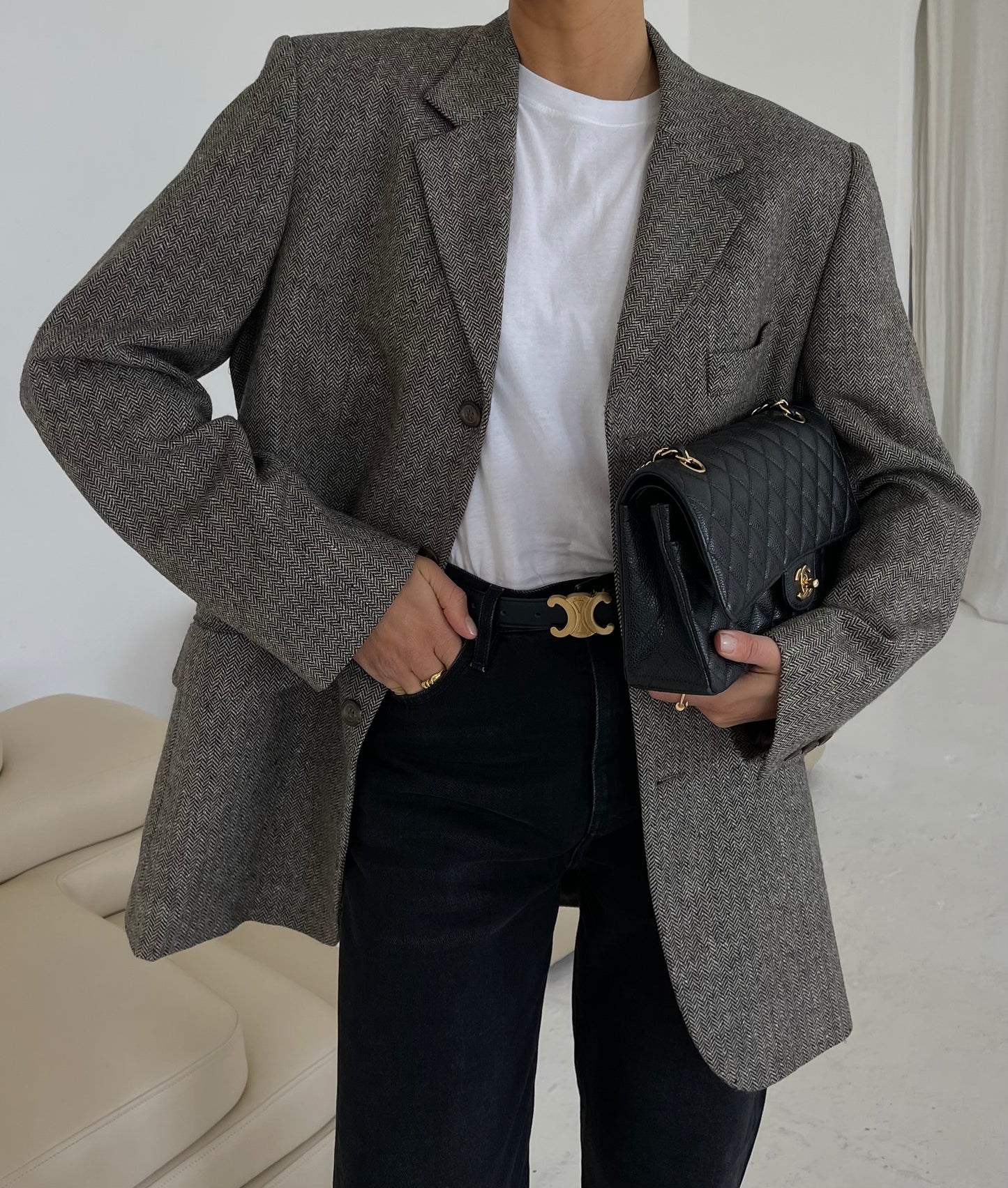 Herringbone wool mix oversized blazer