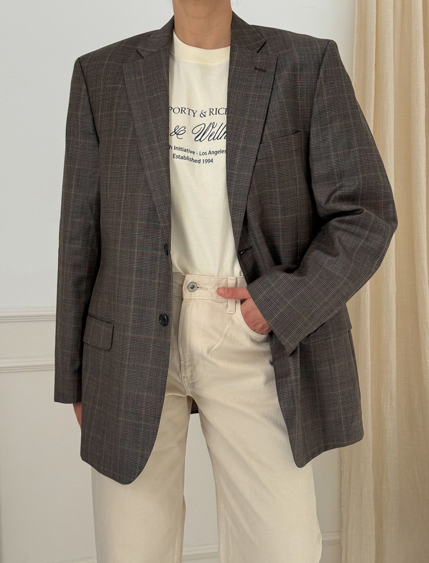 Vintage Brown Checked  Oversized Blazer