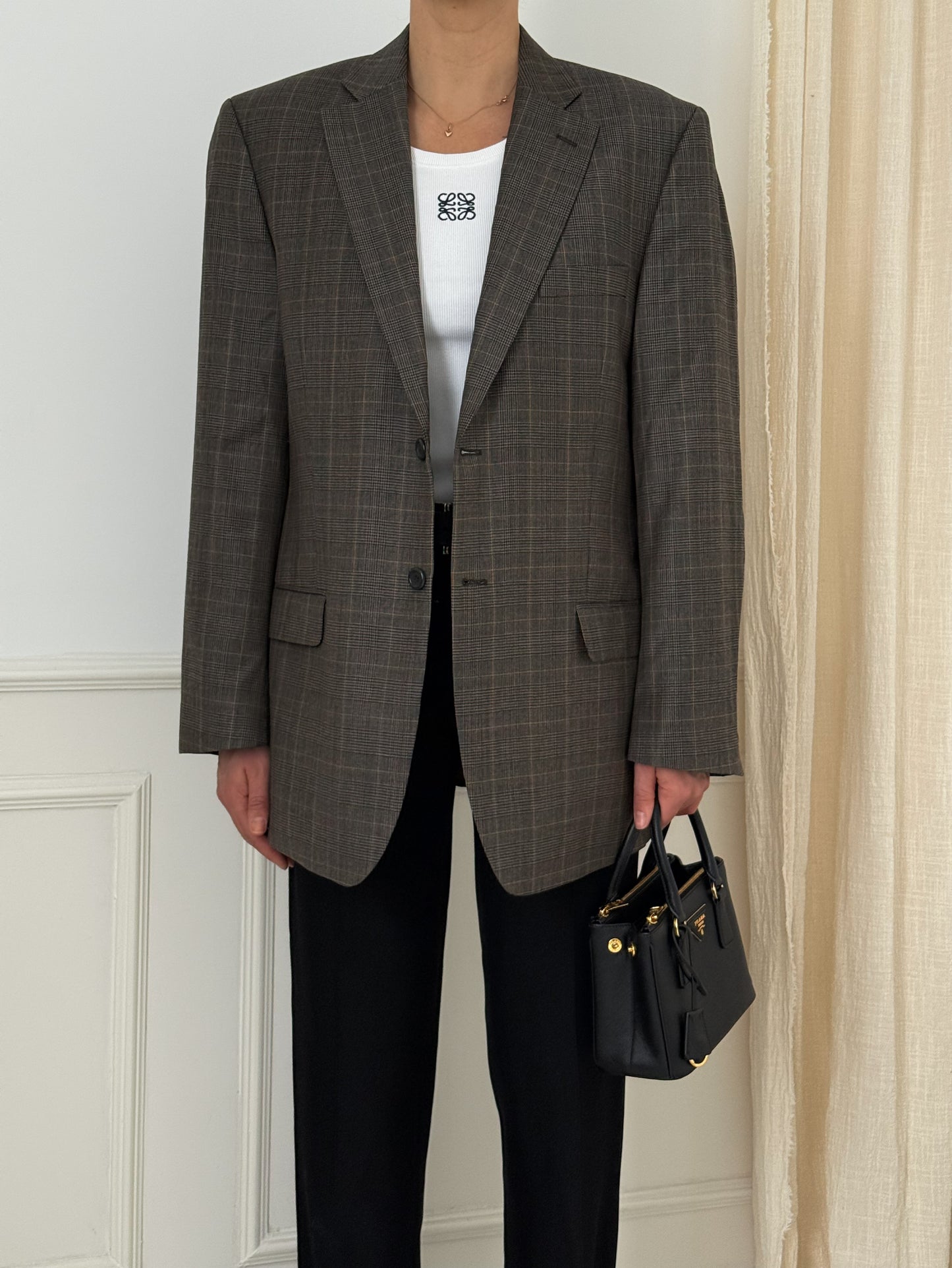 Vintage Brown Checked  Oversized Blazer