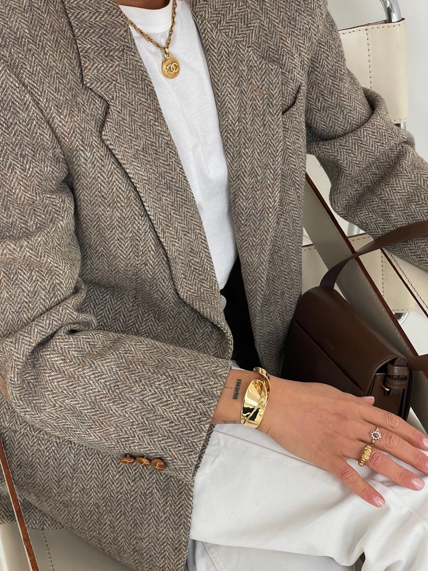 Light grey tweed oversized blazer