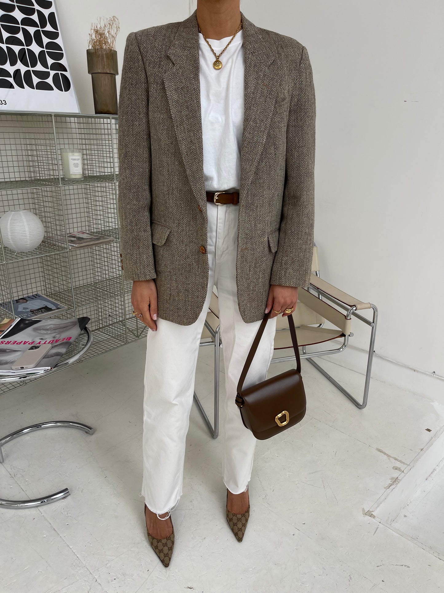 Light grey tweed oversized blazer