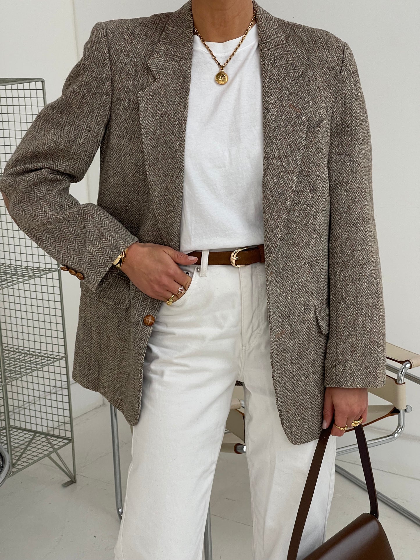 Light grey tweed oversized blazer