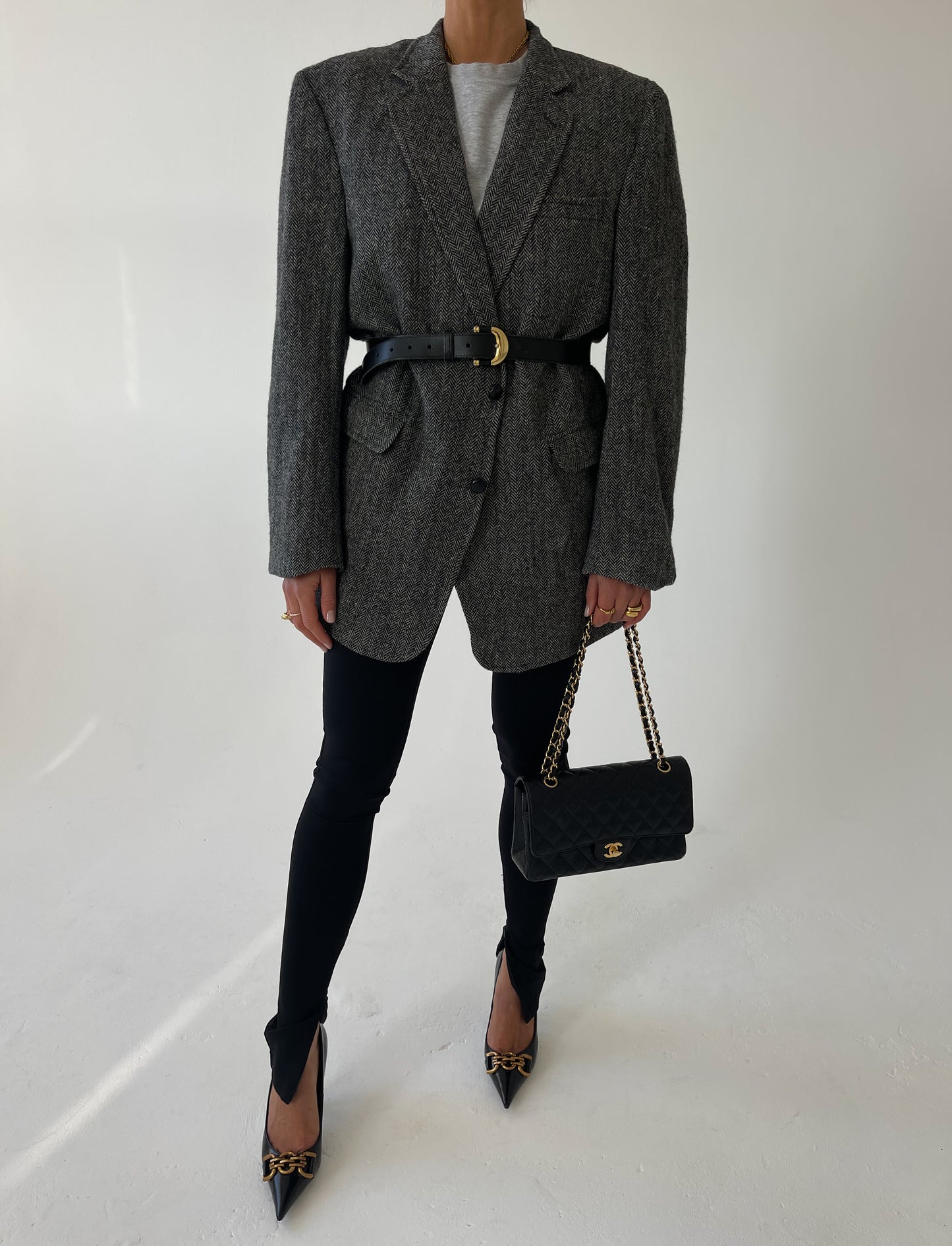 Grey tweed wool oversized long blazer
