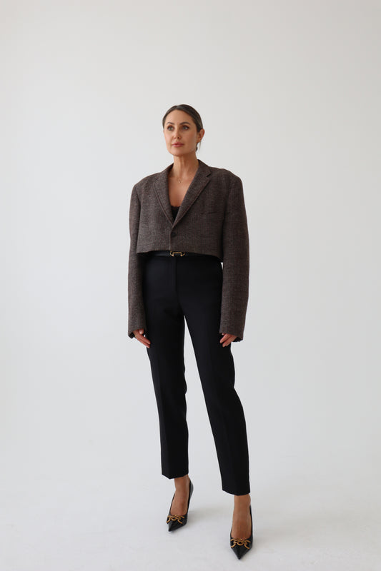 Cropped Vintage Brown Wool Blazer