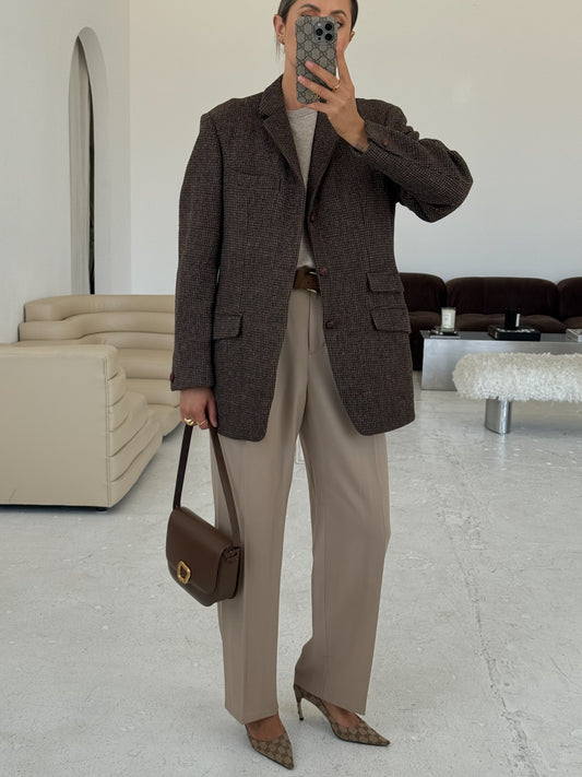 Vintage Brown Wool Oversized Blazer
