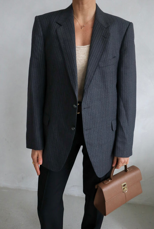 Vintage Pinstripe Grey Wool Blend Blazer