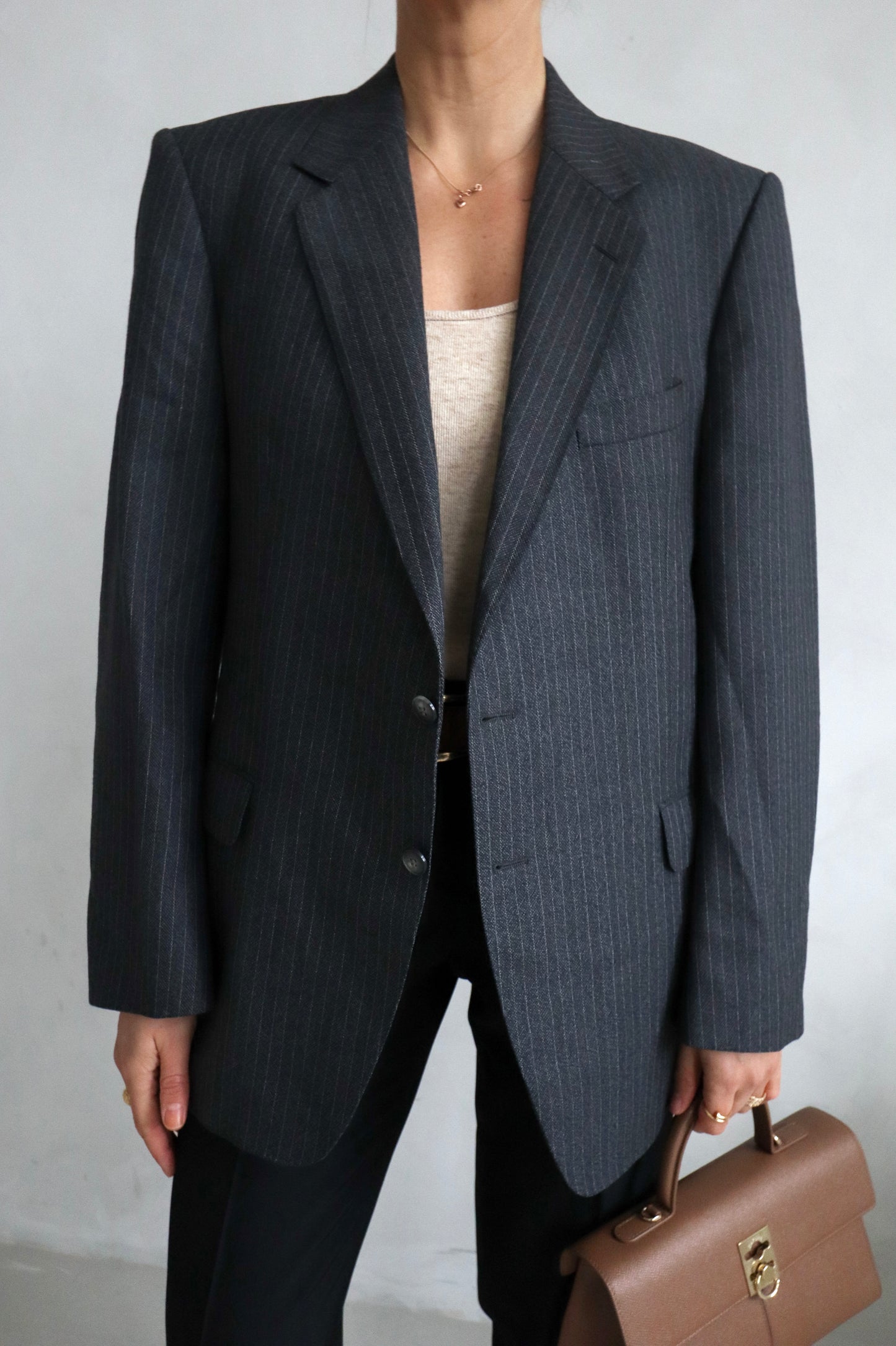 Vintage Pinstripe Grey Wool Blend Blazer