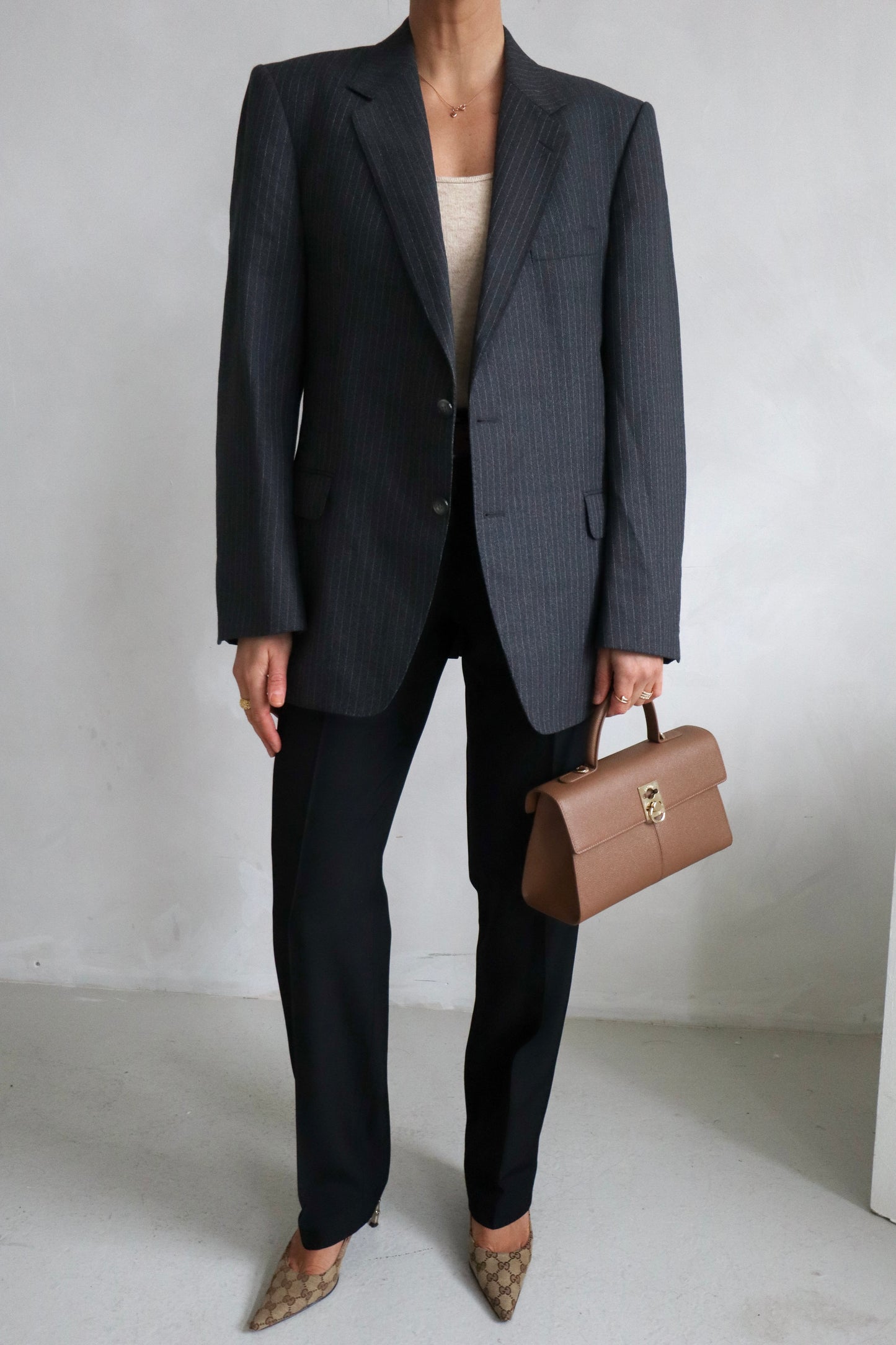 Vintage Pinstripe Grey Wool Blend Blazer