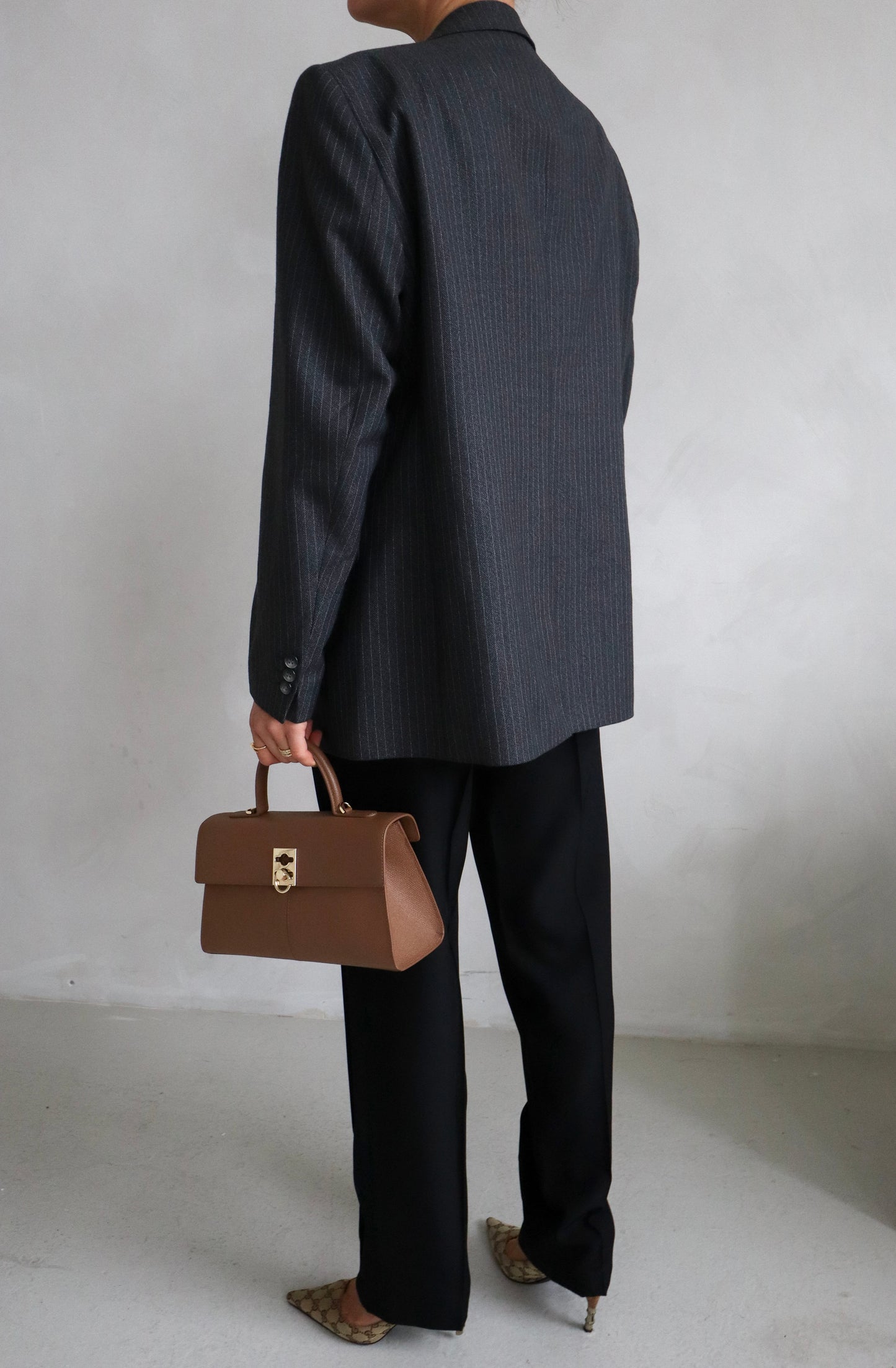 Vintage Pinstripe Grey Wool Blend Blazer