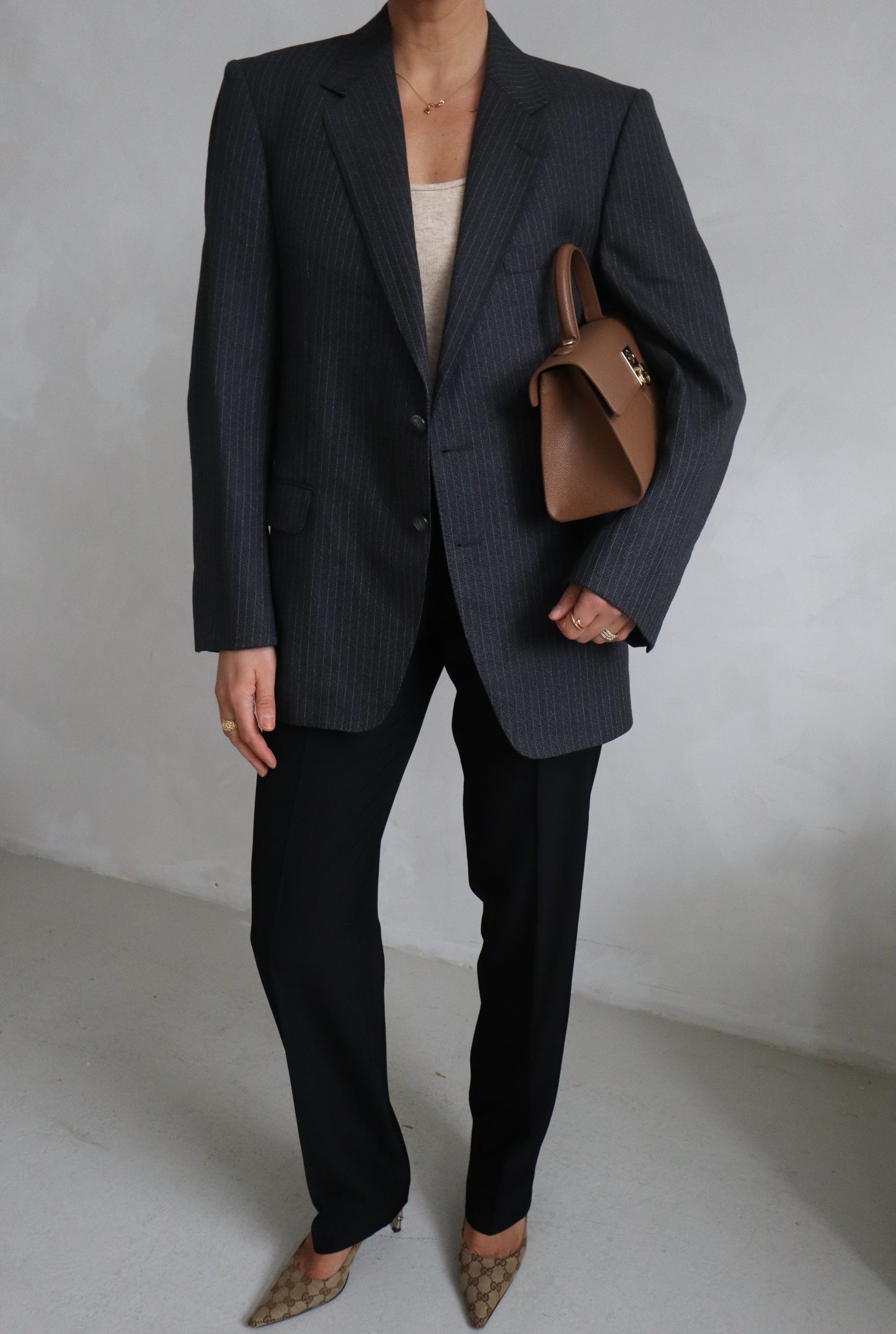 Vintage Pinstripe Grey Wool Blend Blazer