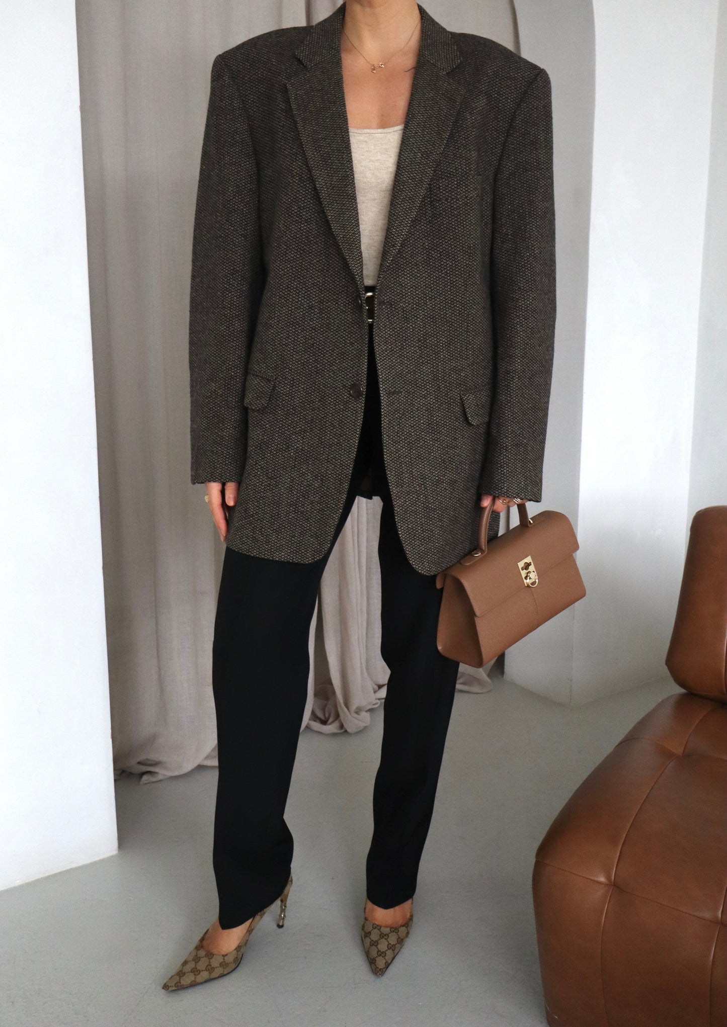 Vintage Oversized Brown Textured blazer