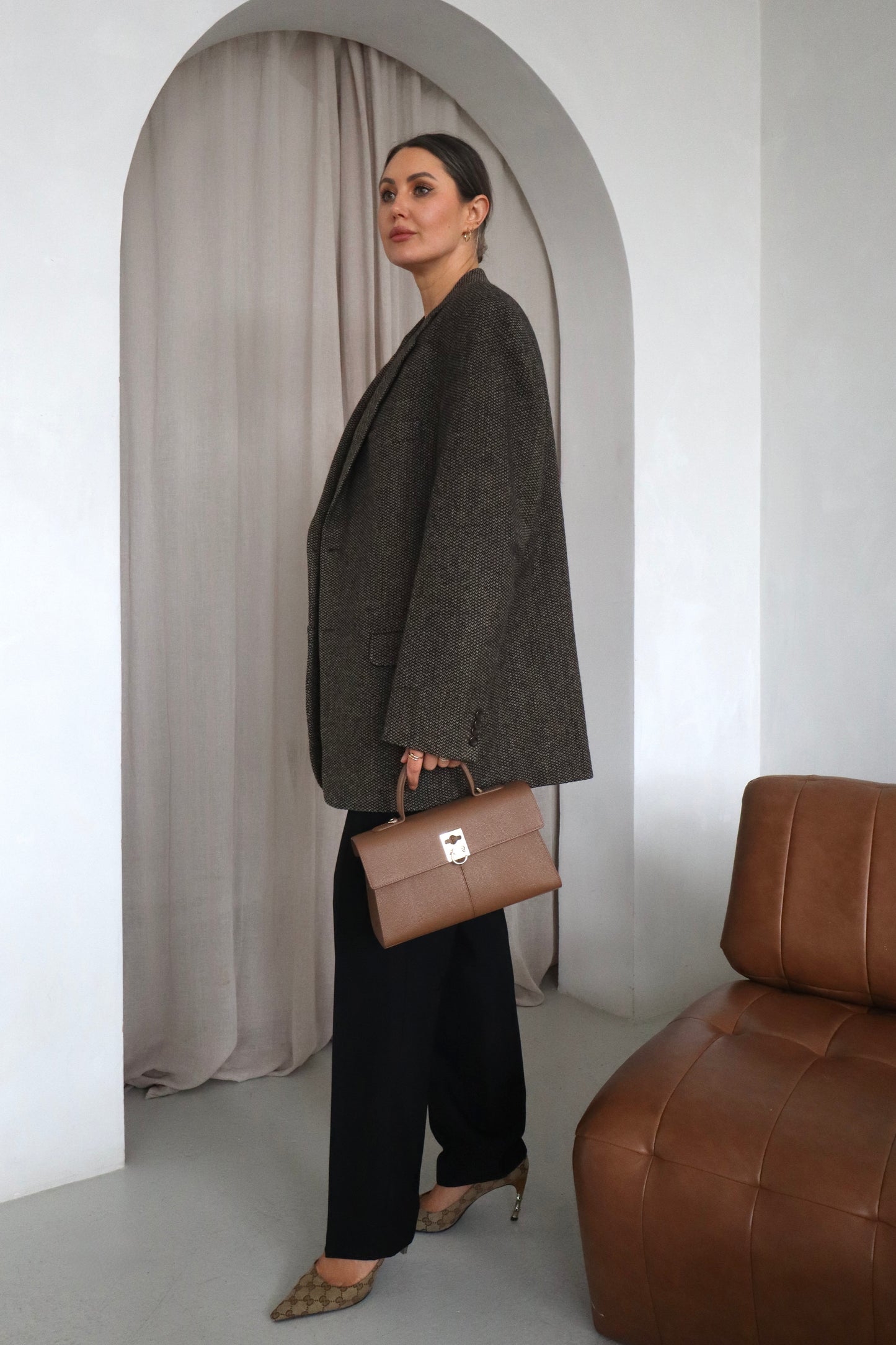 Vintage Oversized Brown Textured blazer