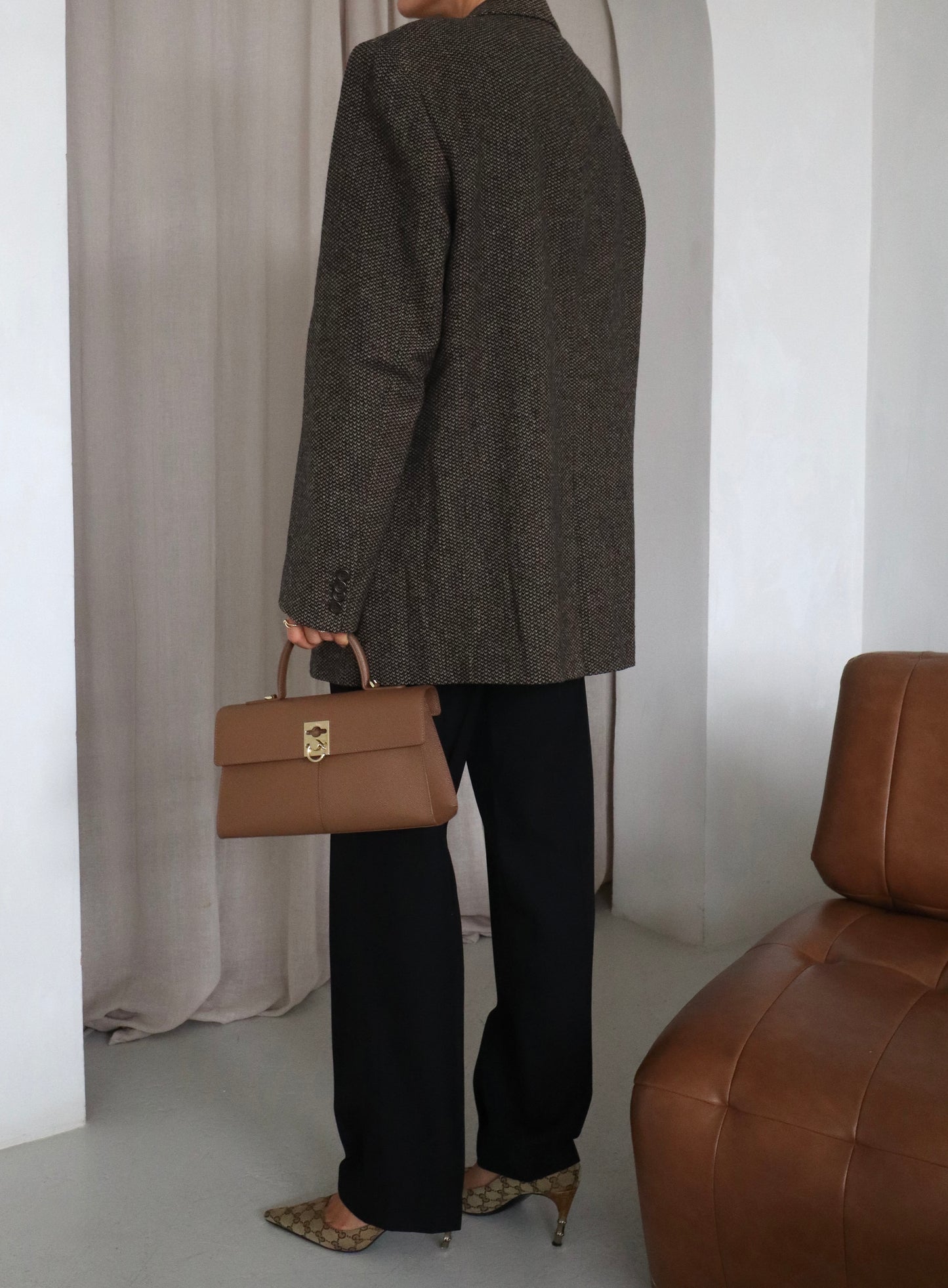 Vintage Oversized Brown Textured blazer