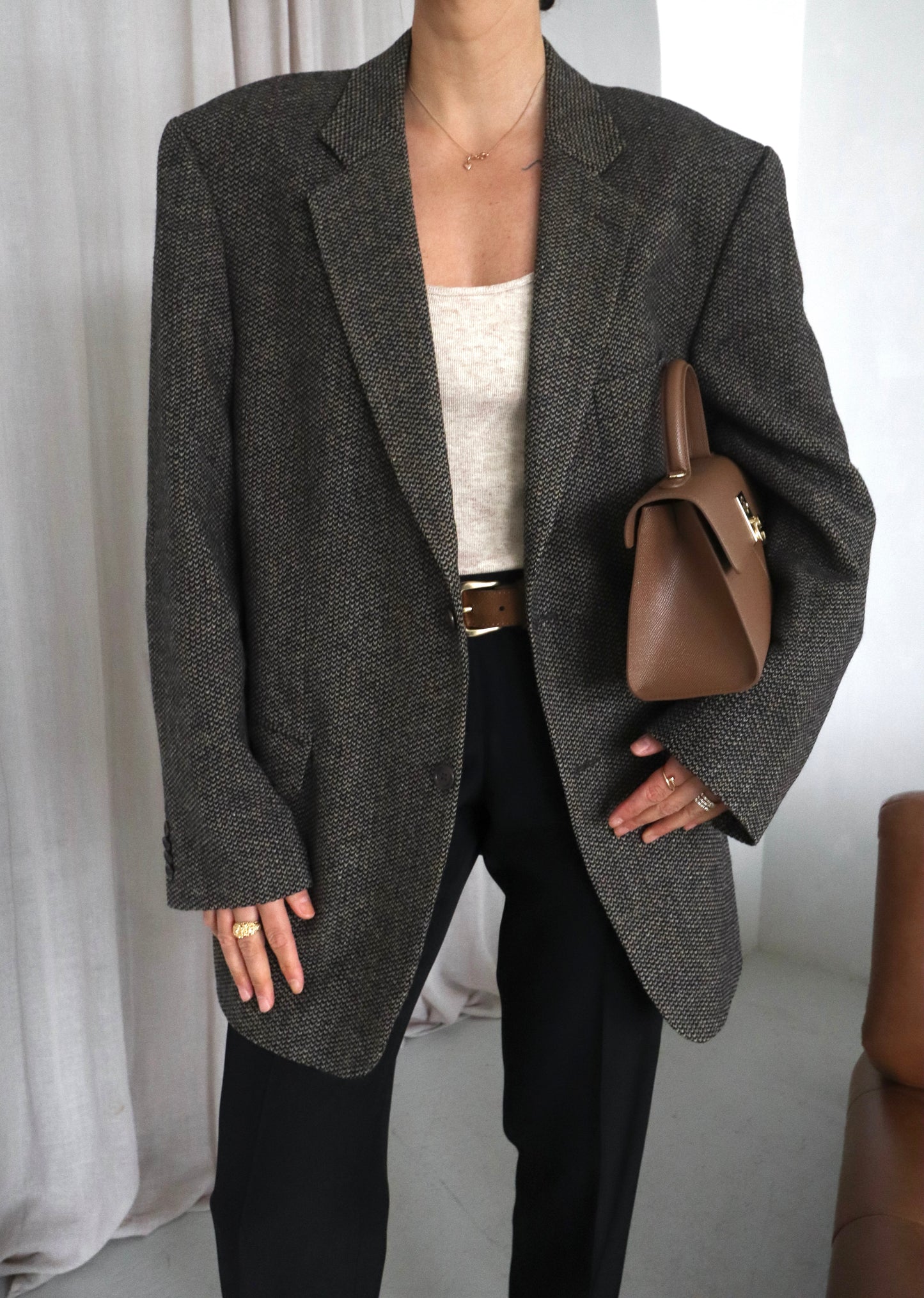 Vintage Oversized Brown Textured blazer