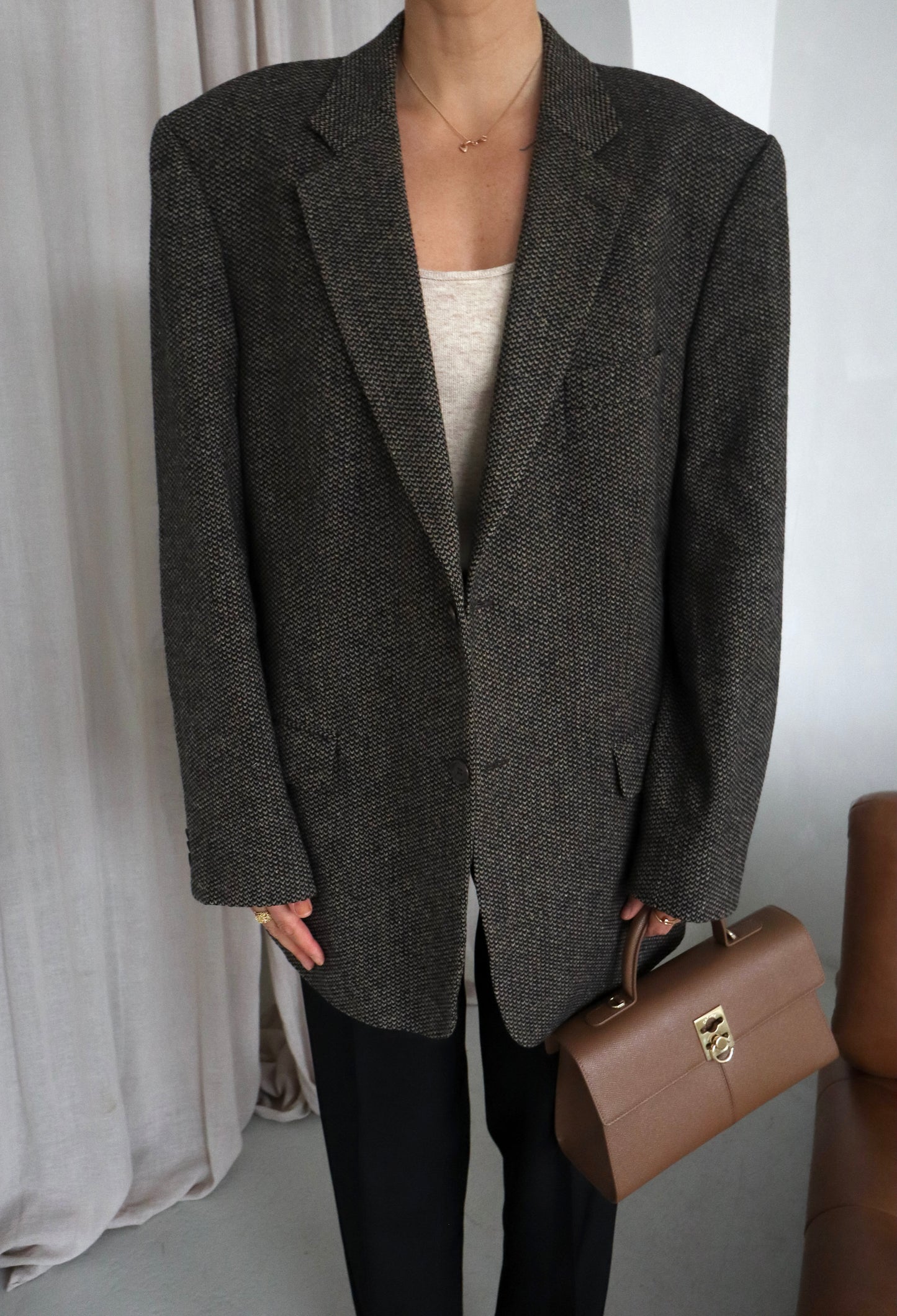 Vintage Oversized Brown Textured blazer