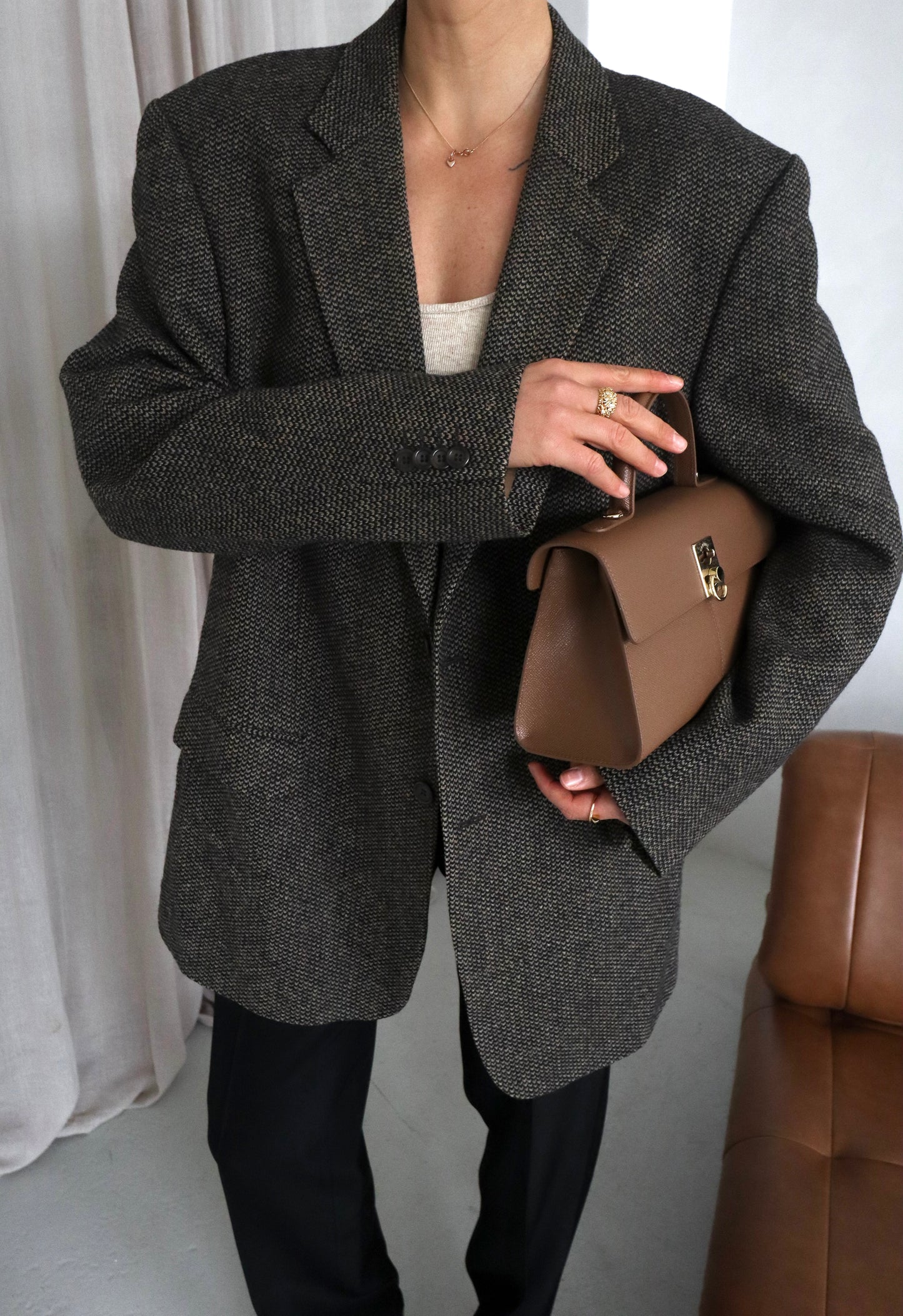 Vintage Oversized Brown Textured blazer
