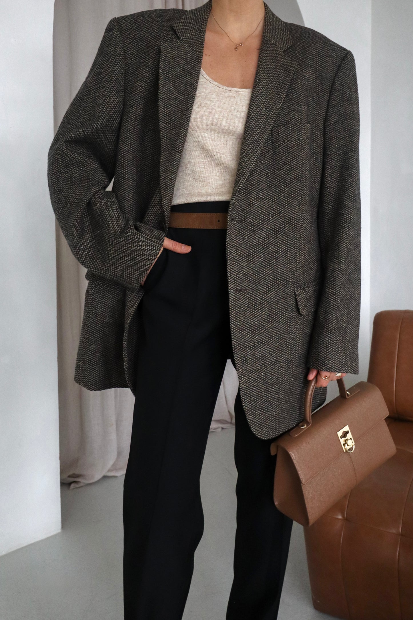 Vintage Oversized Brown Textured blazer