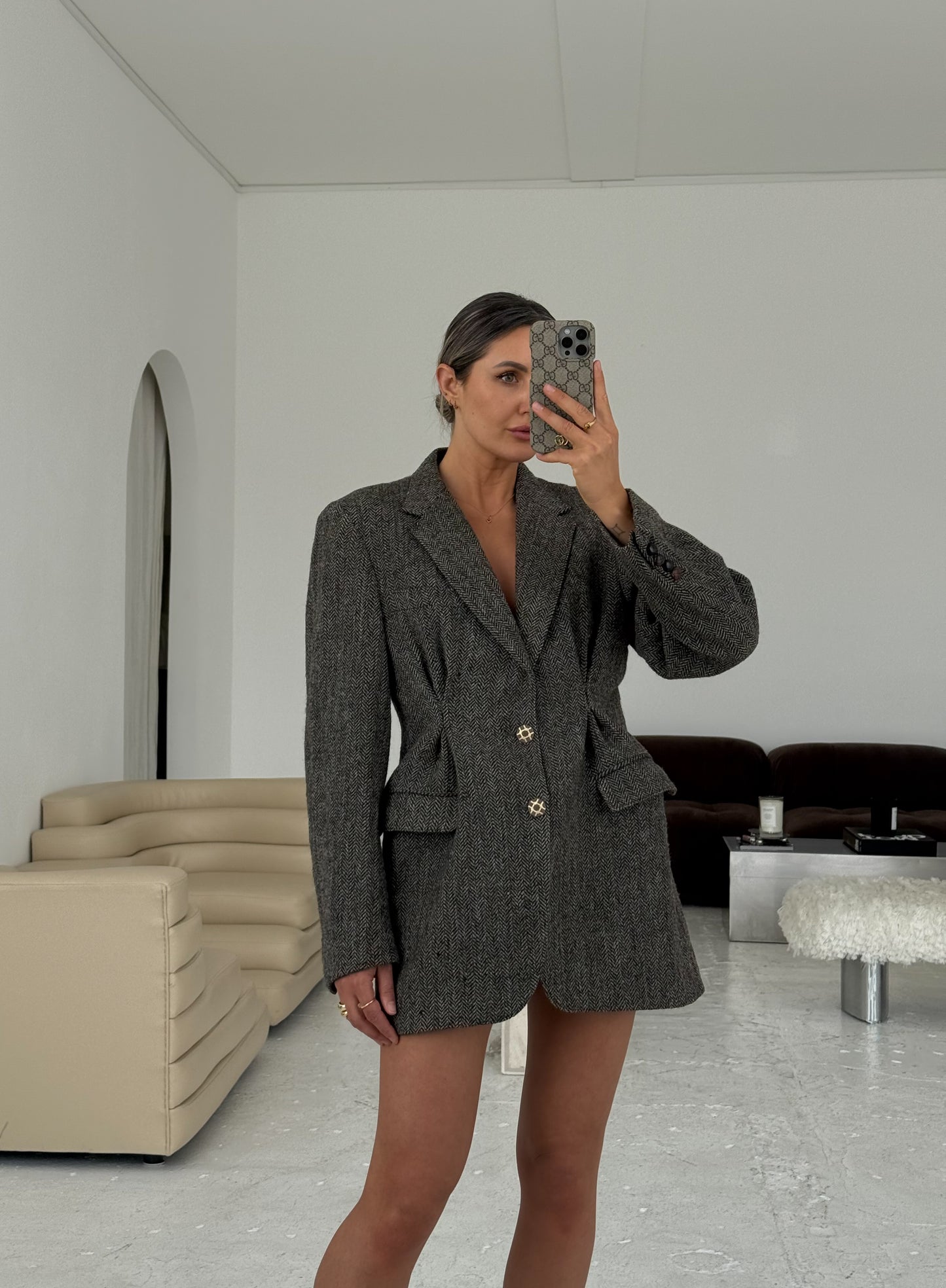 The Kensington - Brown Herringbone Blazer Dress