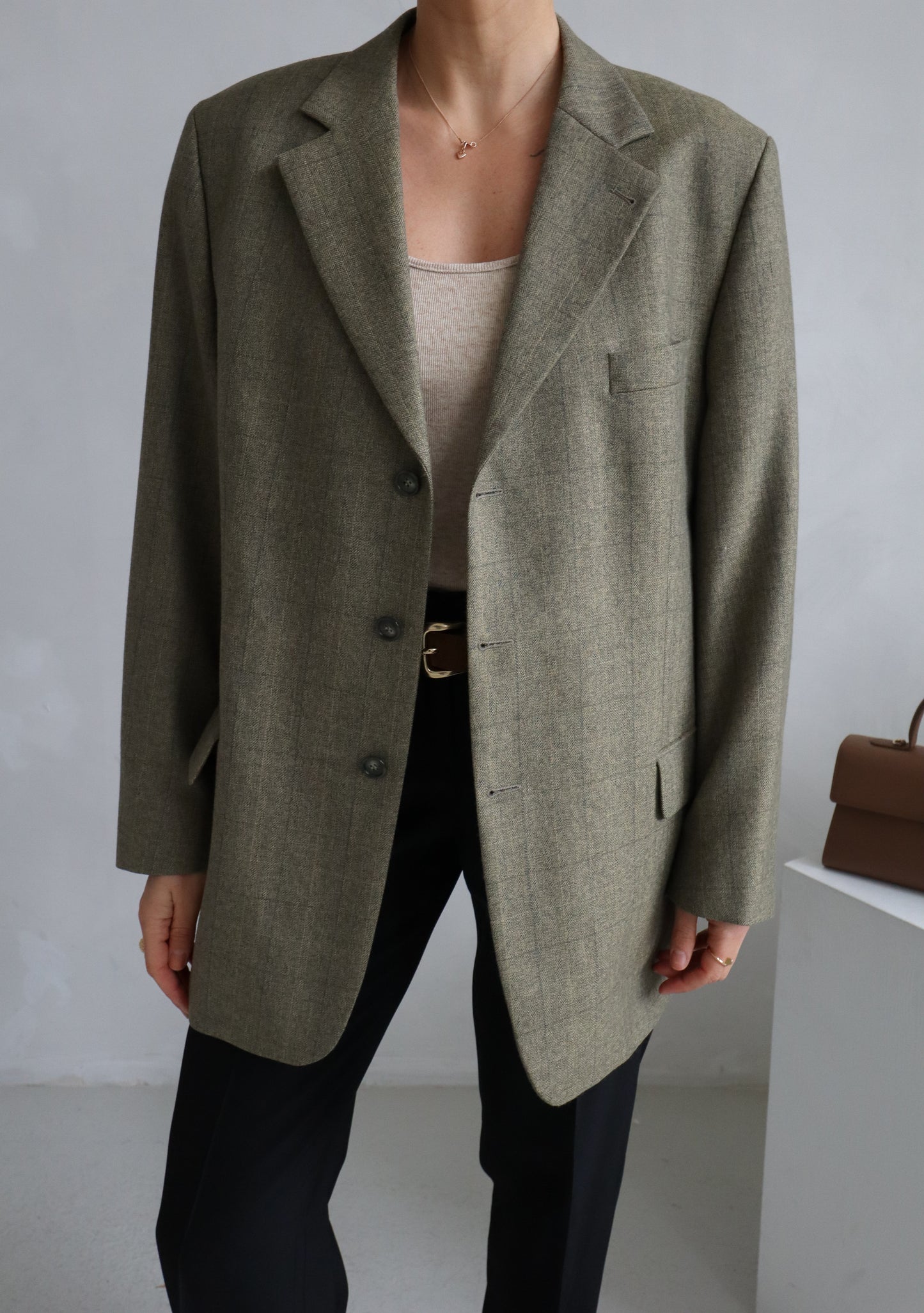 Vintage Olive Wool Blend Blazer