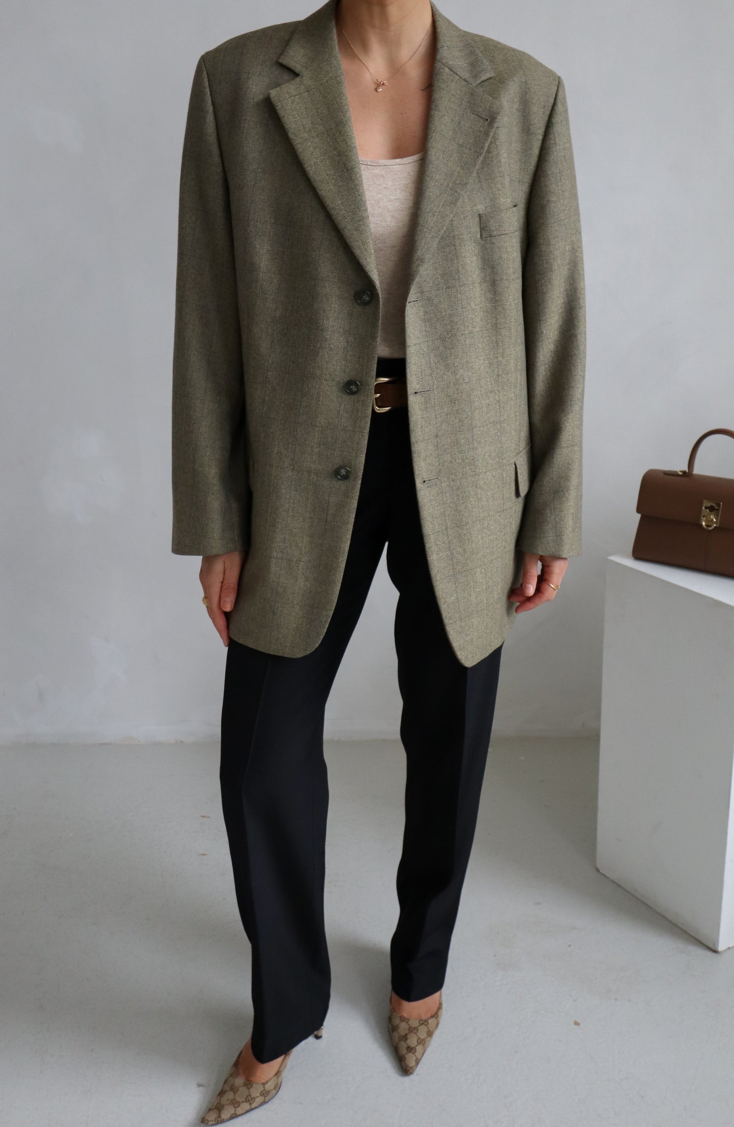 Vintage Olive Wool Blend Blazer