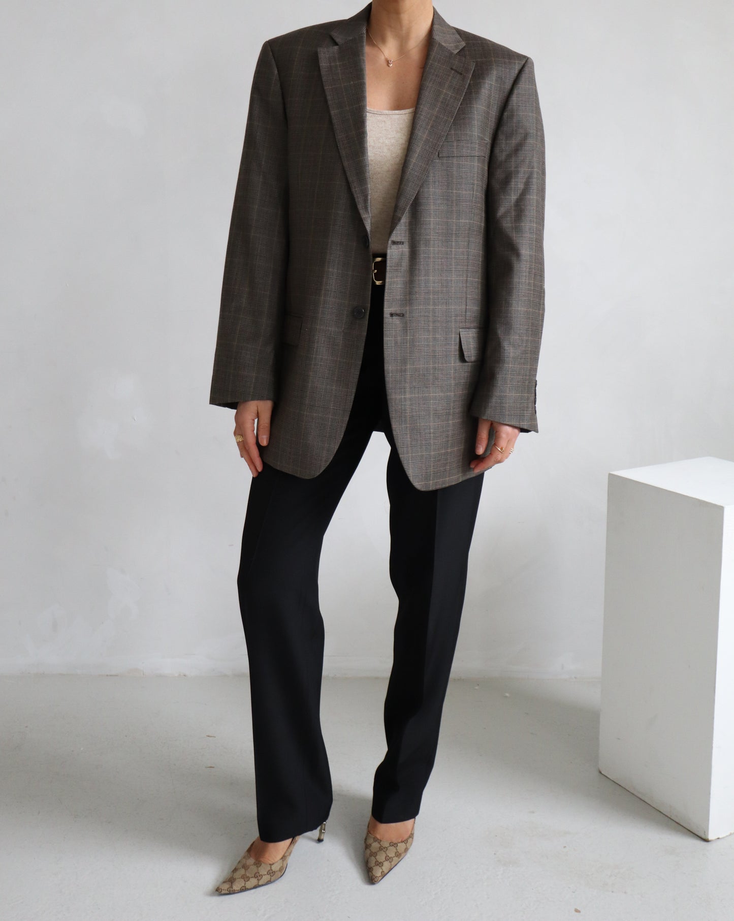Vintage Brown Checked  Oversized Blazer