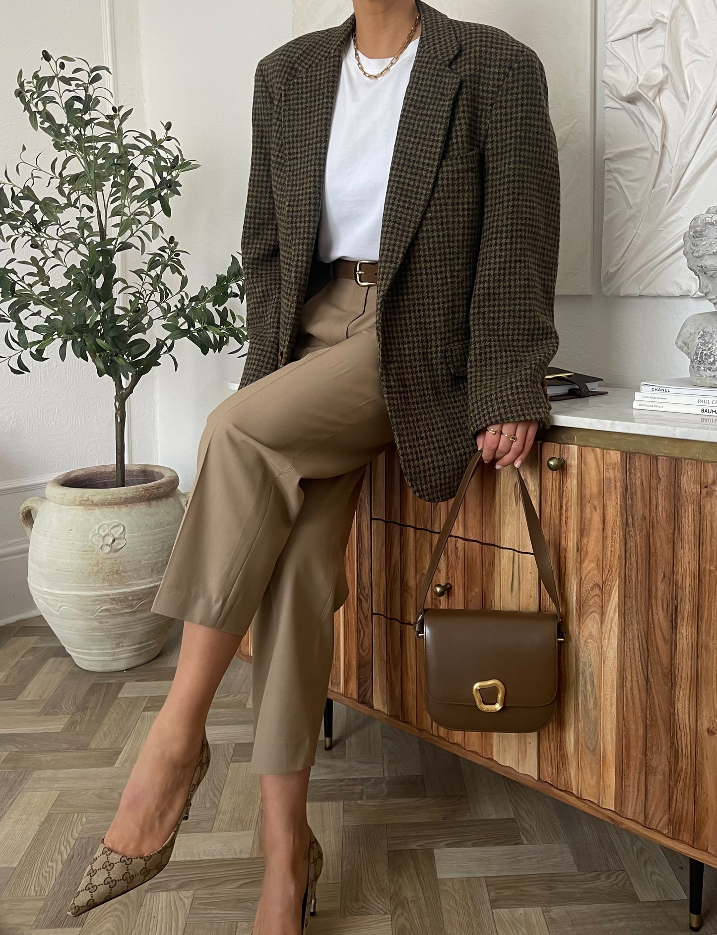 Green Houndstooth Tweed Blazer